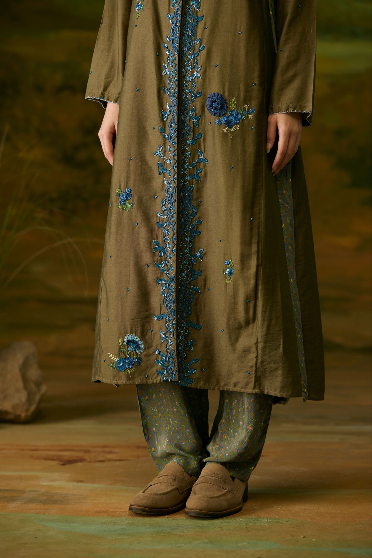 Dusty Grey Embroidered Kurta