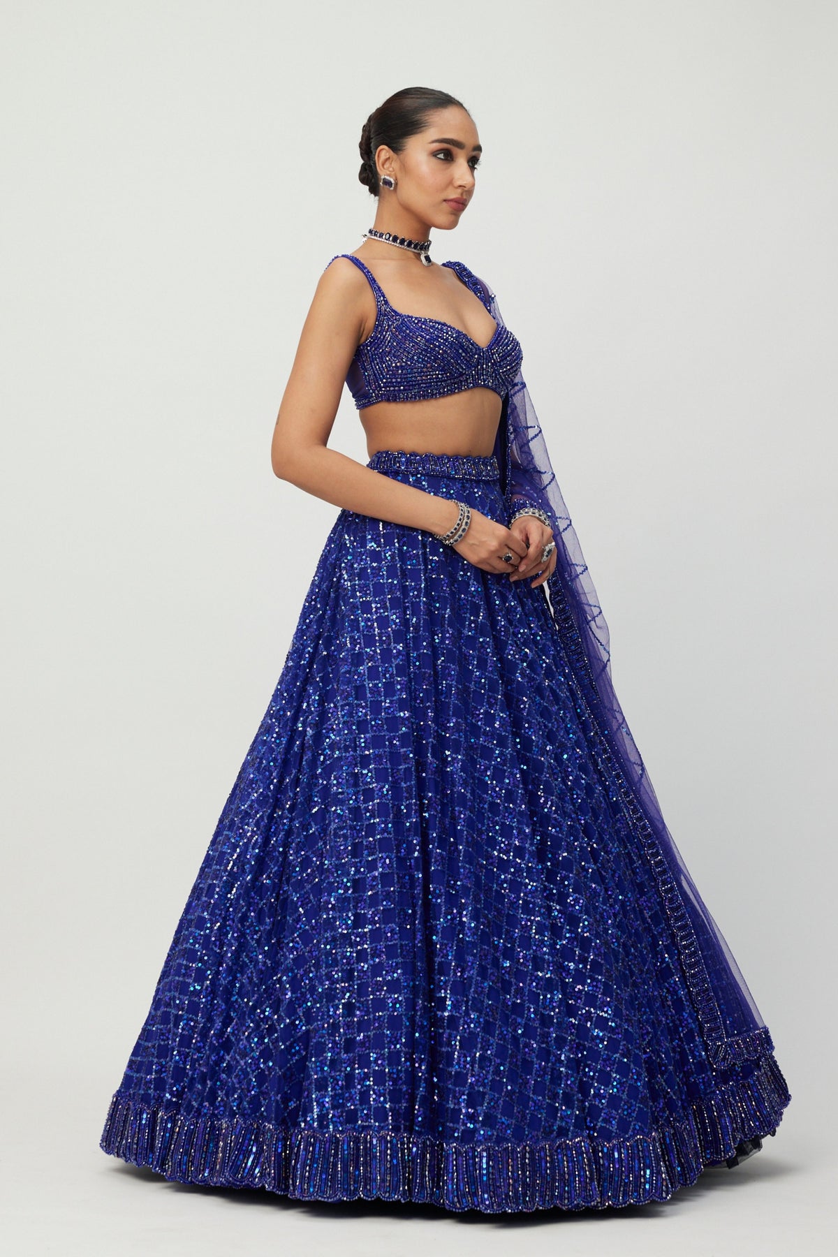 Cocktail Blue Embroidered Lehenga Set