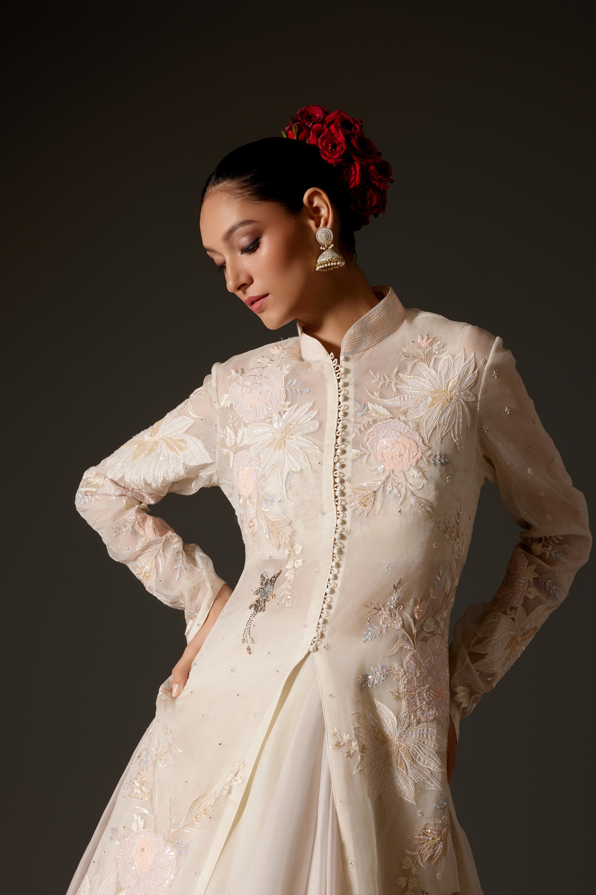 Ivory Long Jacket Hand Embroidery