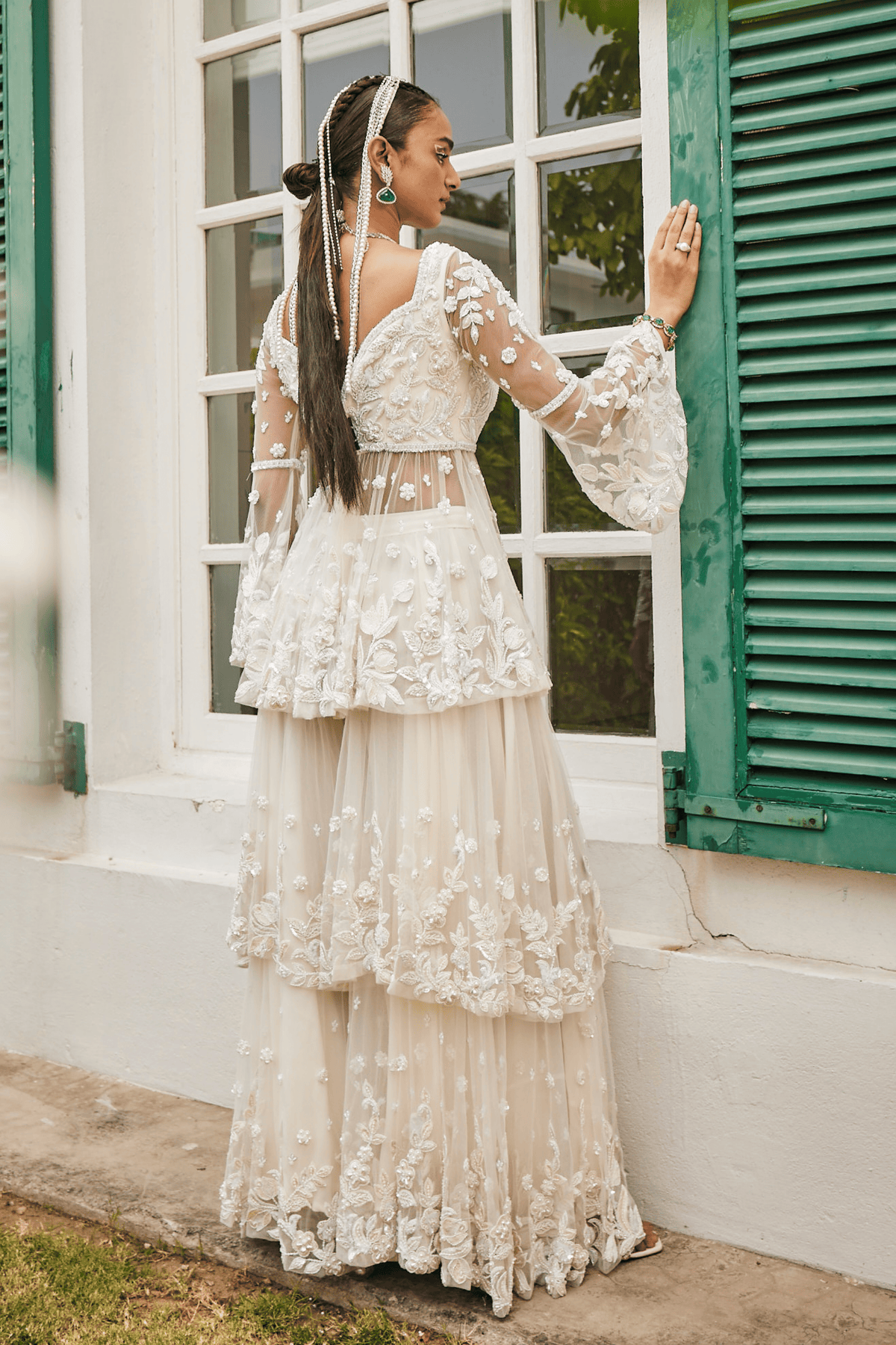 Ivory Peplum Layered Sharara Set.