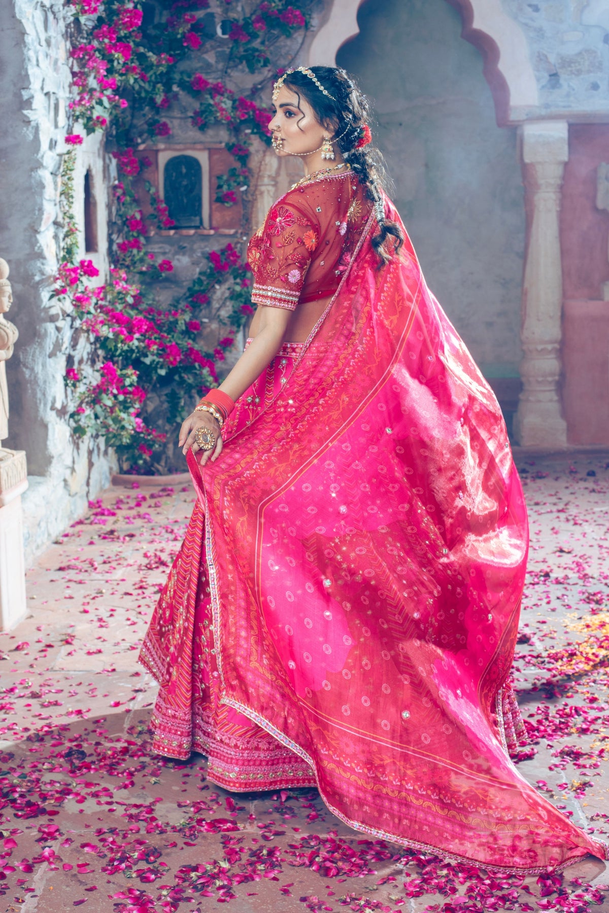 Maroon Embroidered and Printed Lehenga Set