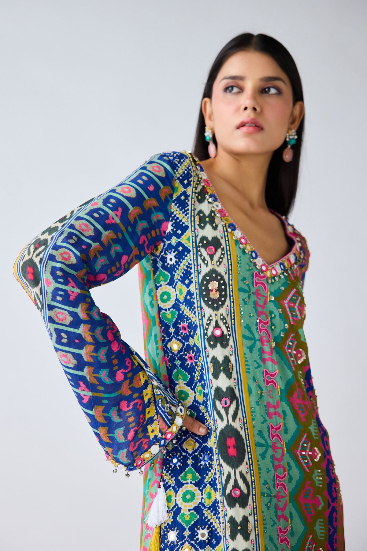 Blue Printed Crepe Tunic Set