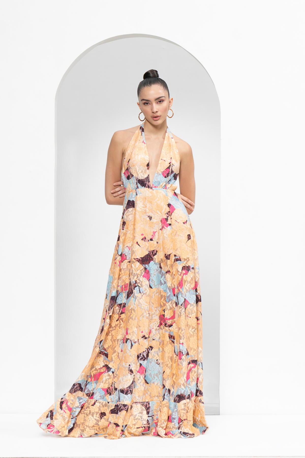 Mystic Beige Printed Long Dress