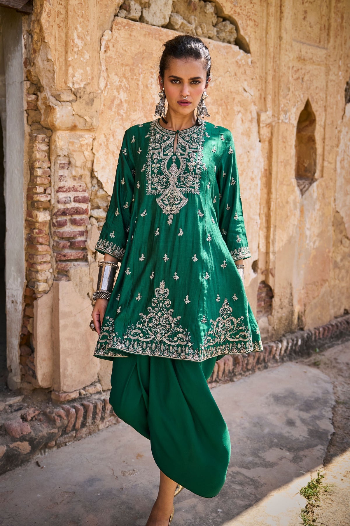 Embroidered Tunic With Wrap Skirt