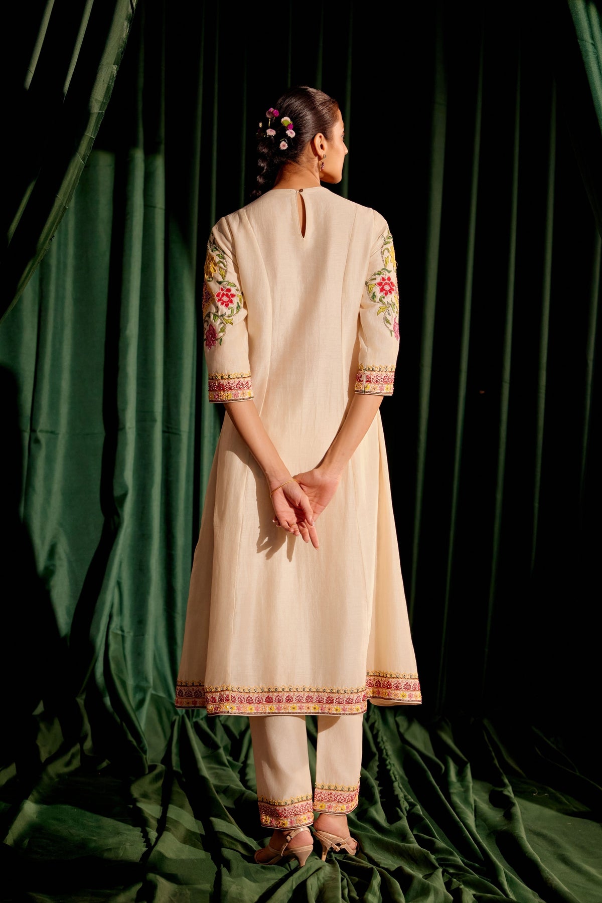 Ivory Embroidered Flared Kurta Set