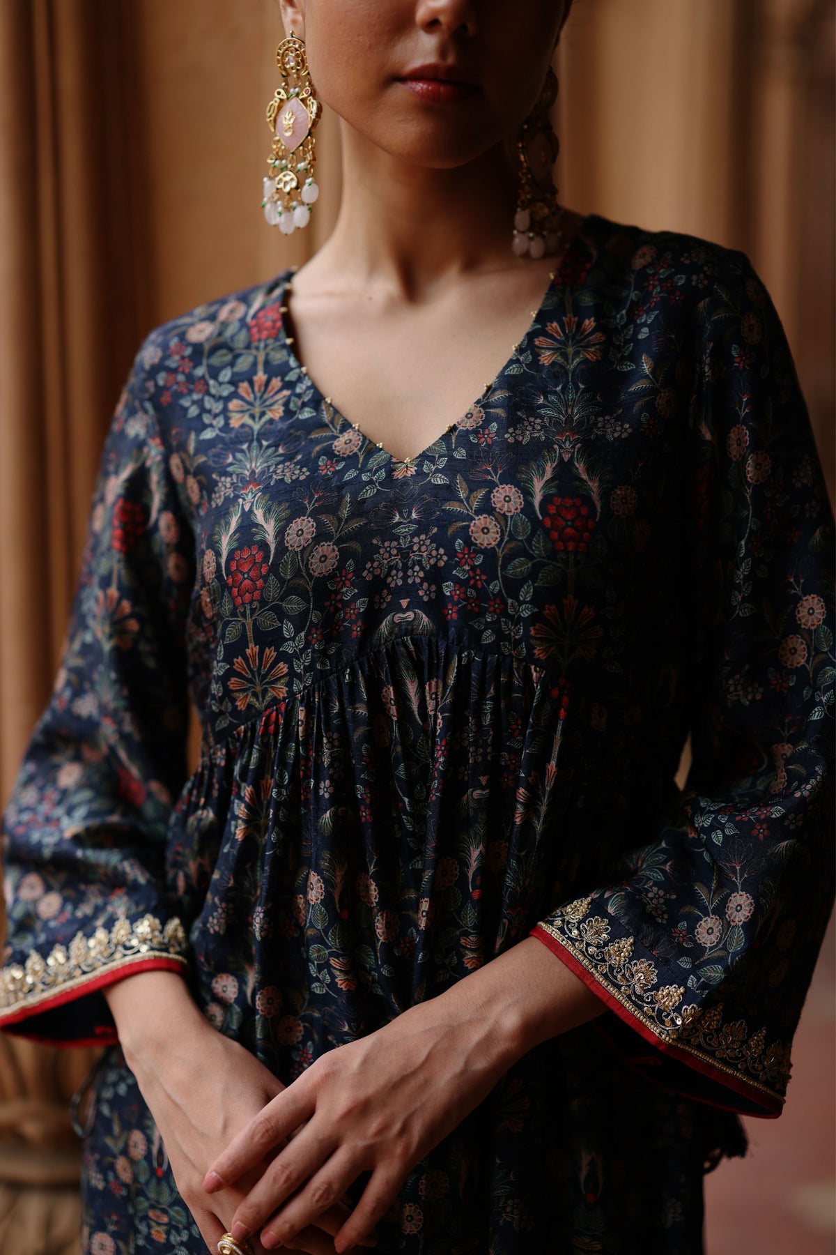 Dark Blue Printed  Kurta Set