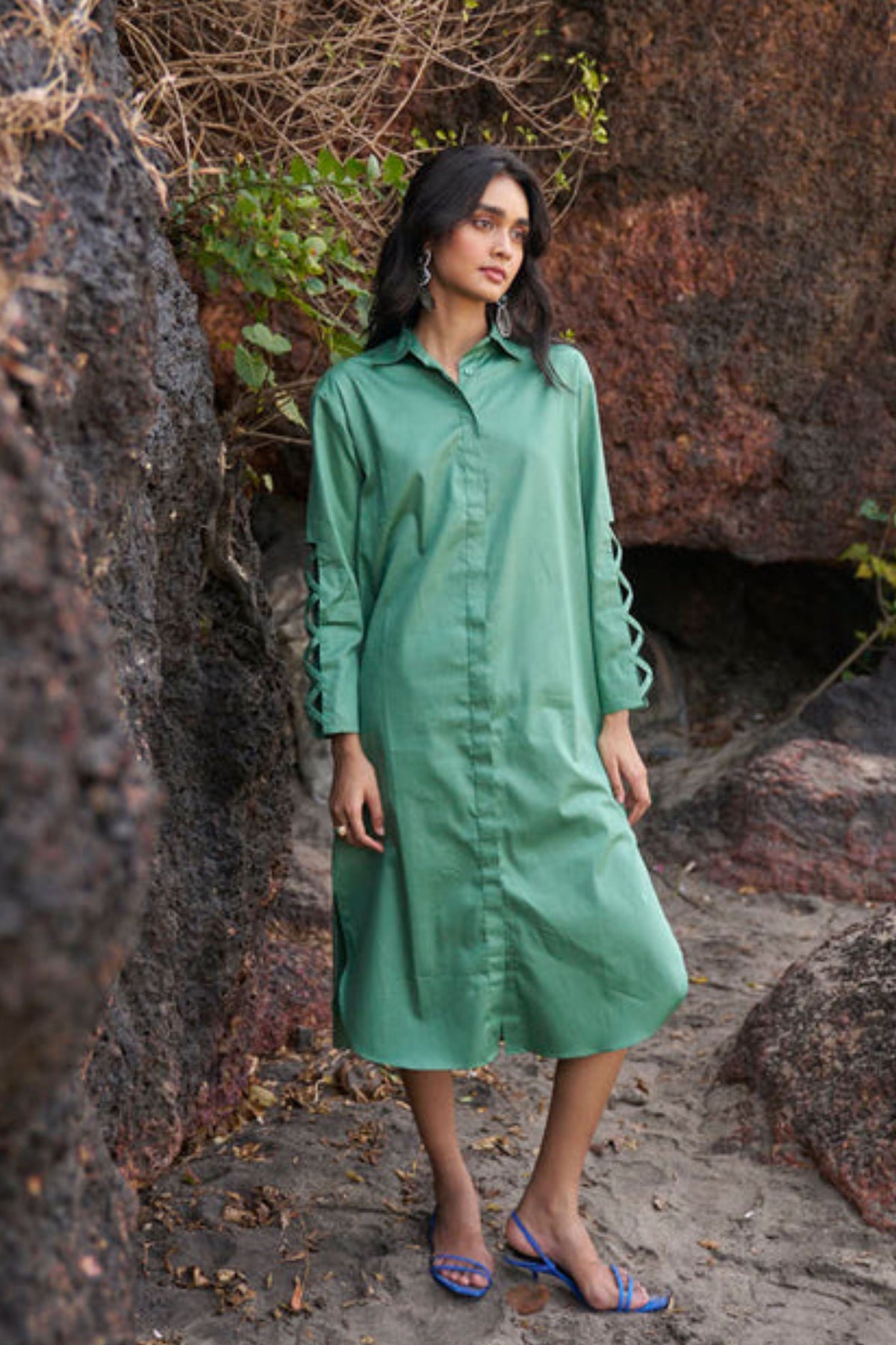 Criss Cross Sleeve Shirt Dress