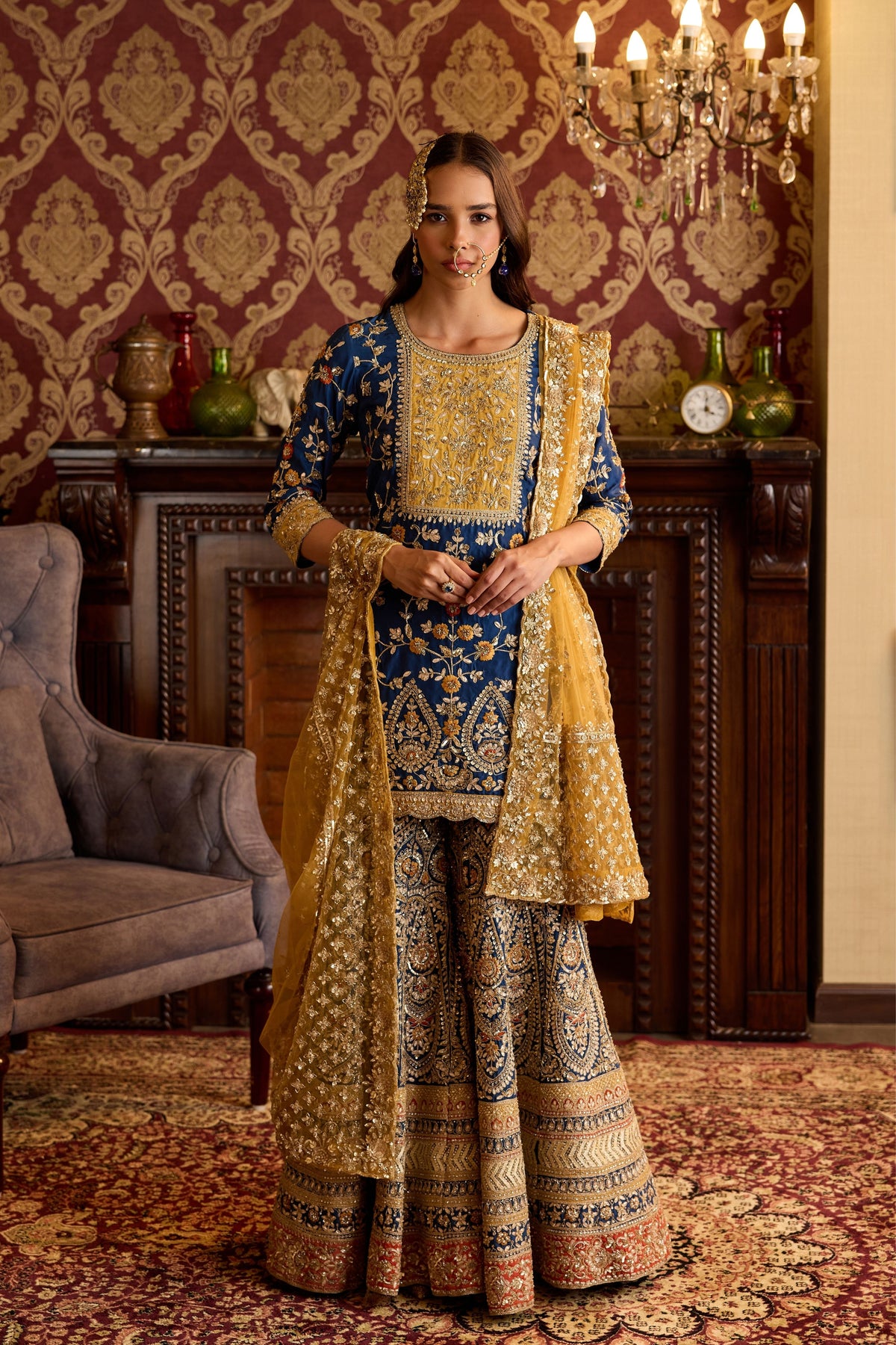 Blue and Ochre Sharara Set