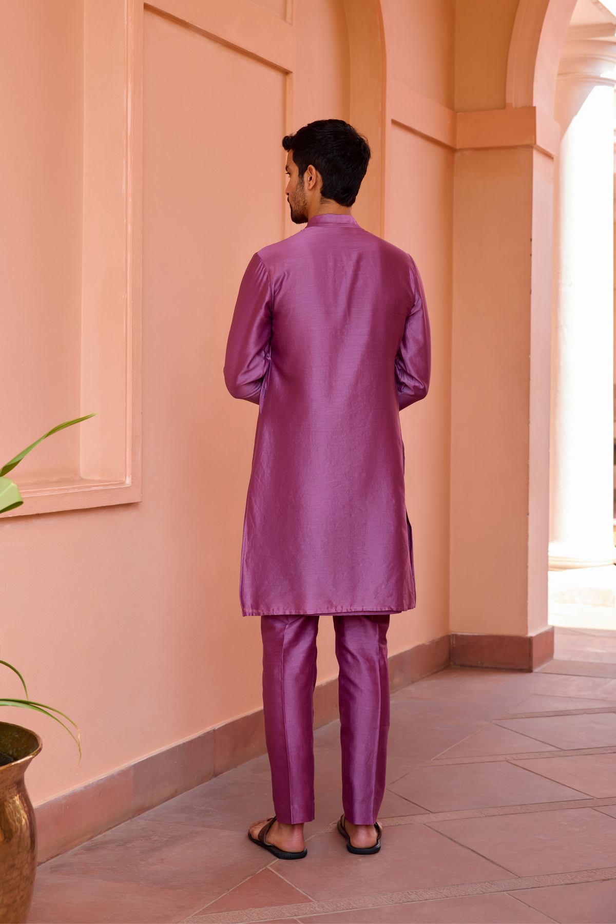 Plum earthy pink  dori and hand embroidered silk kurta set