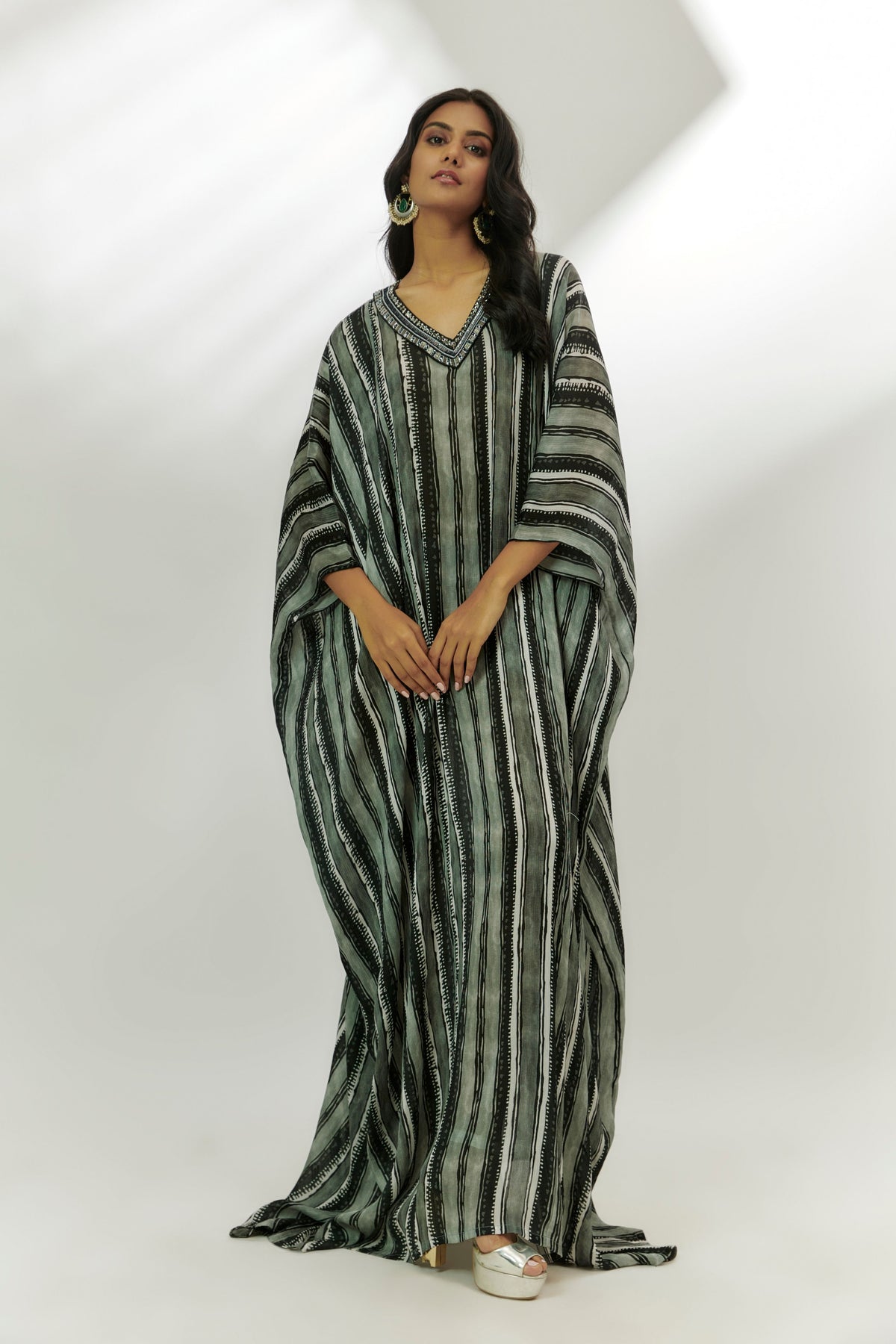 Black Stripes Printed Kaftan