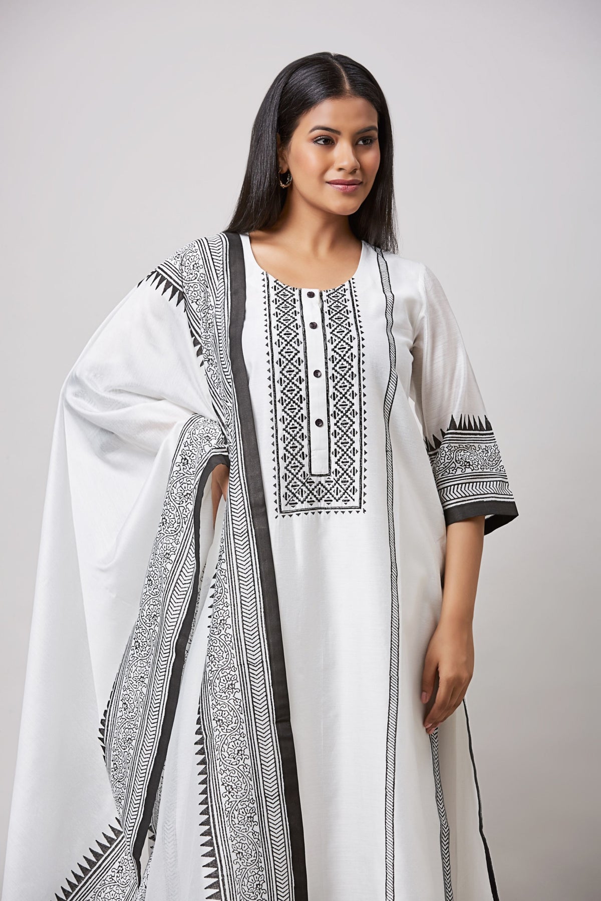 Black Block Printed Kurta Set