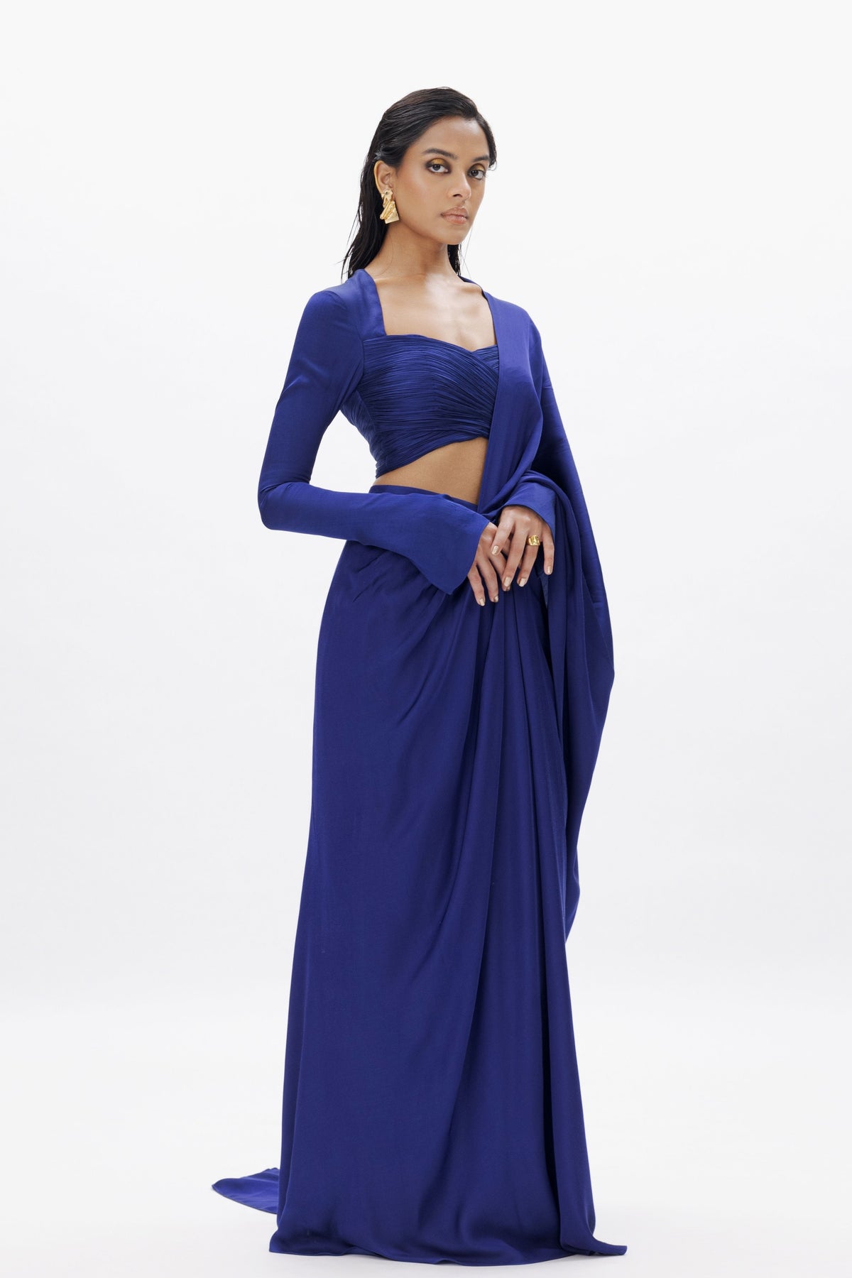 Jasmine Draped Saree in Royal Blue