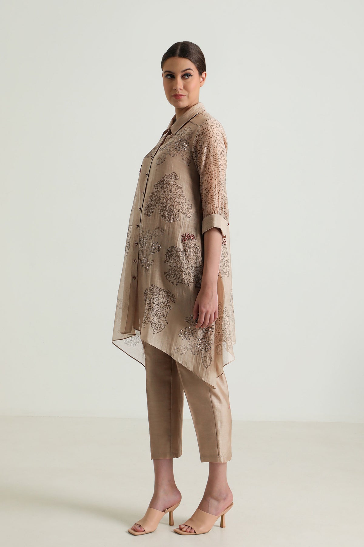 Beige  Embroidery Shirt and Pant Set