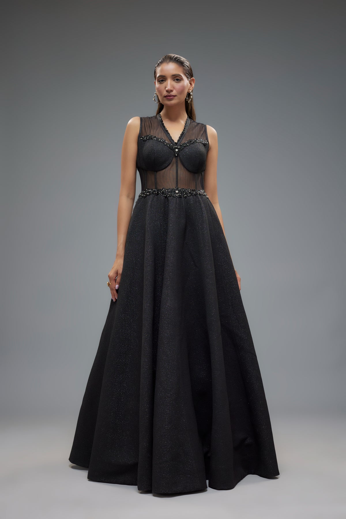 Black Patchwork Corset Gown