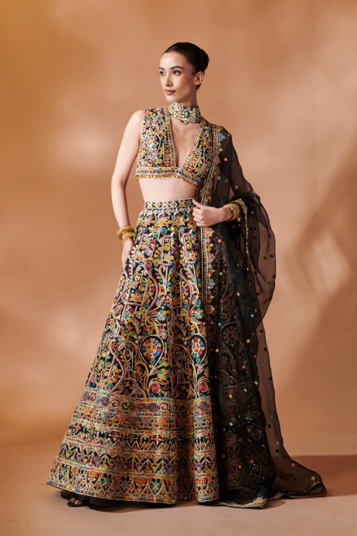 Black Embroidered Lehenga Set