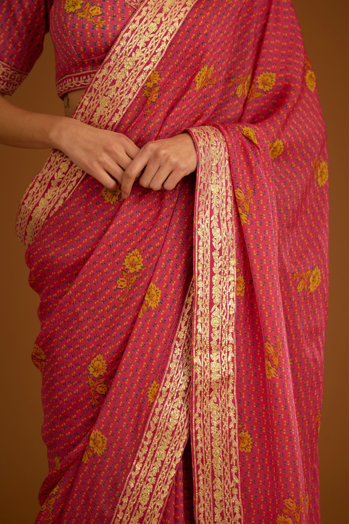 Fuschia pink Saree set