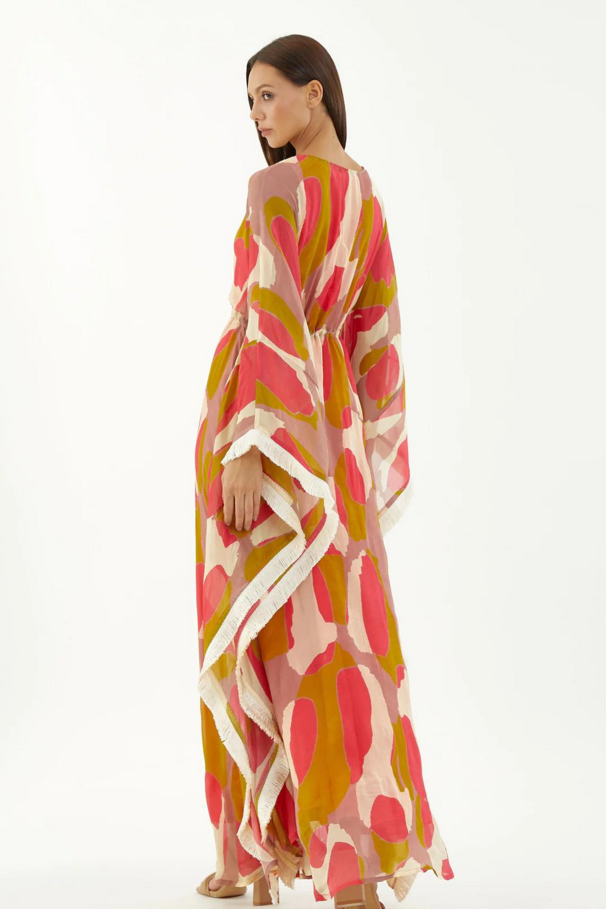 Mustard, Pink And Offwhite Abstract Kaftan