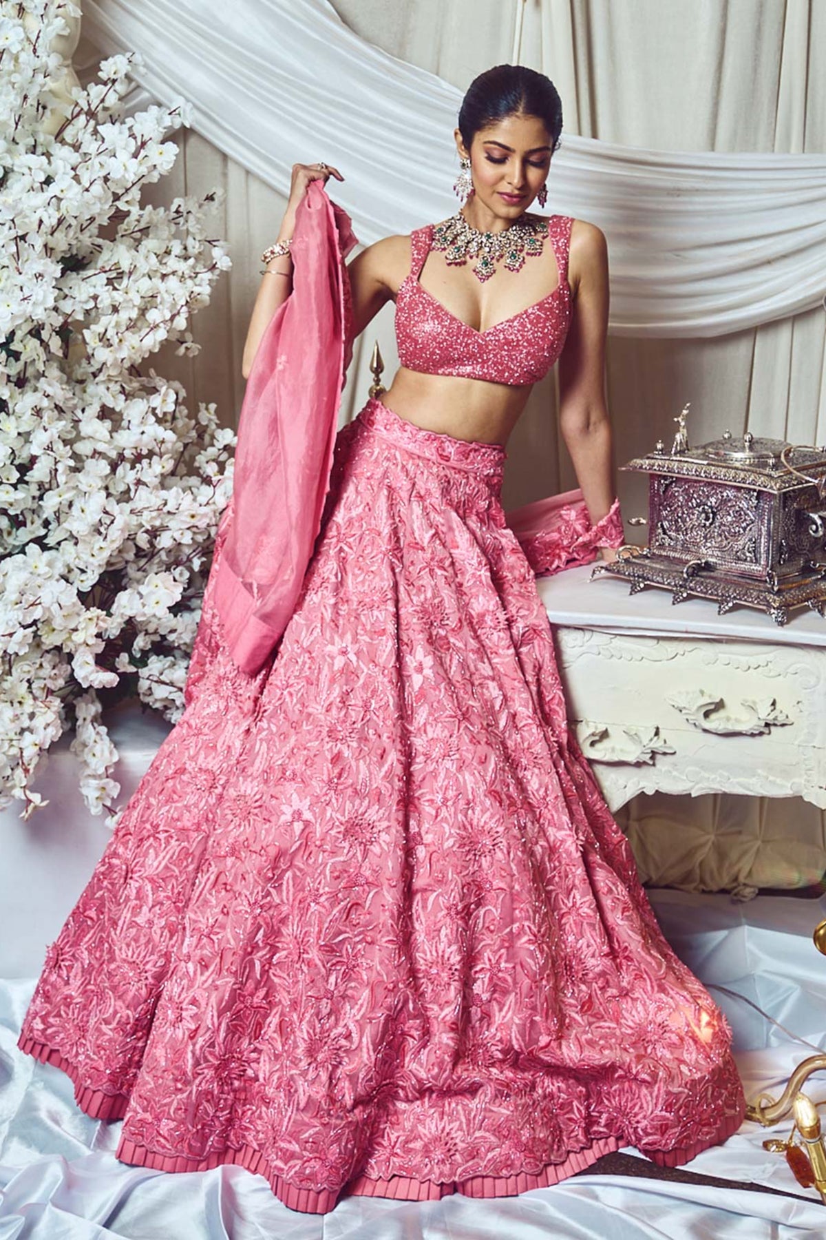 Rouge Pink Floral Lehenga Set