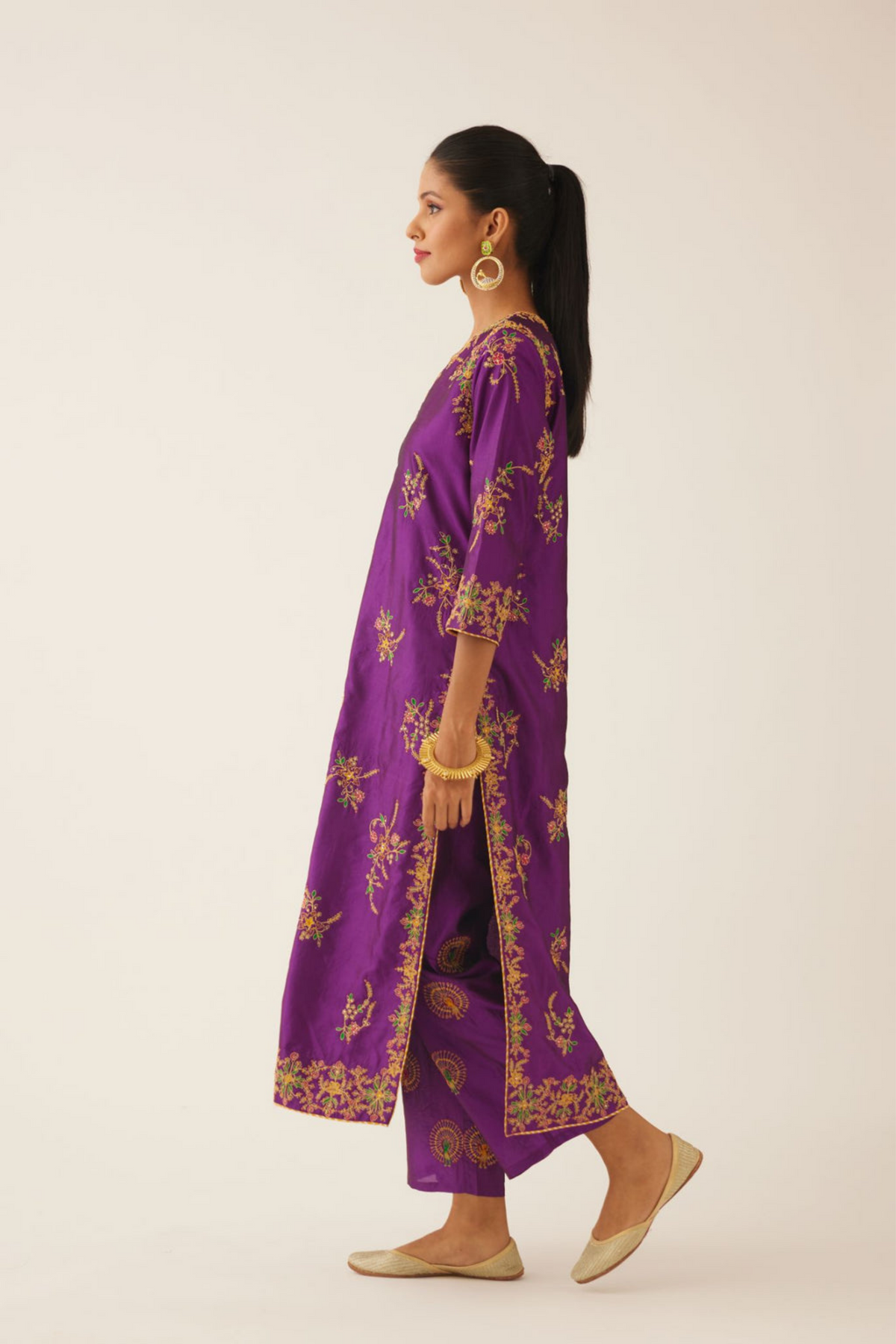 Plum Purple Straight  Silk Kurta Set