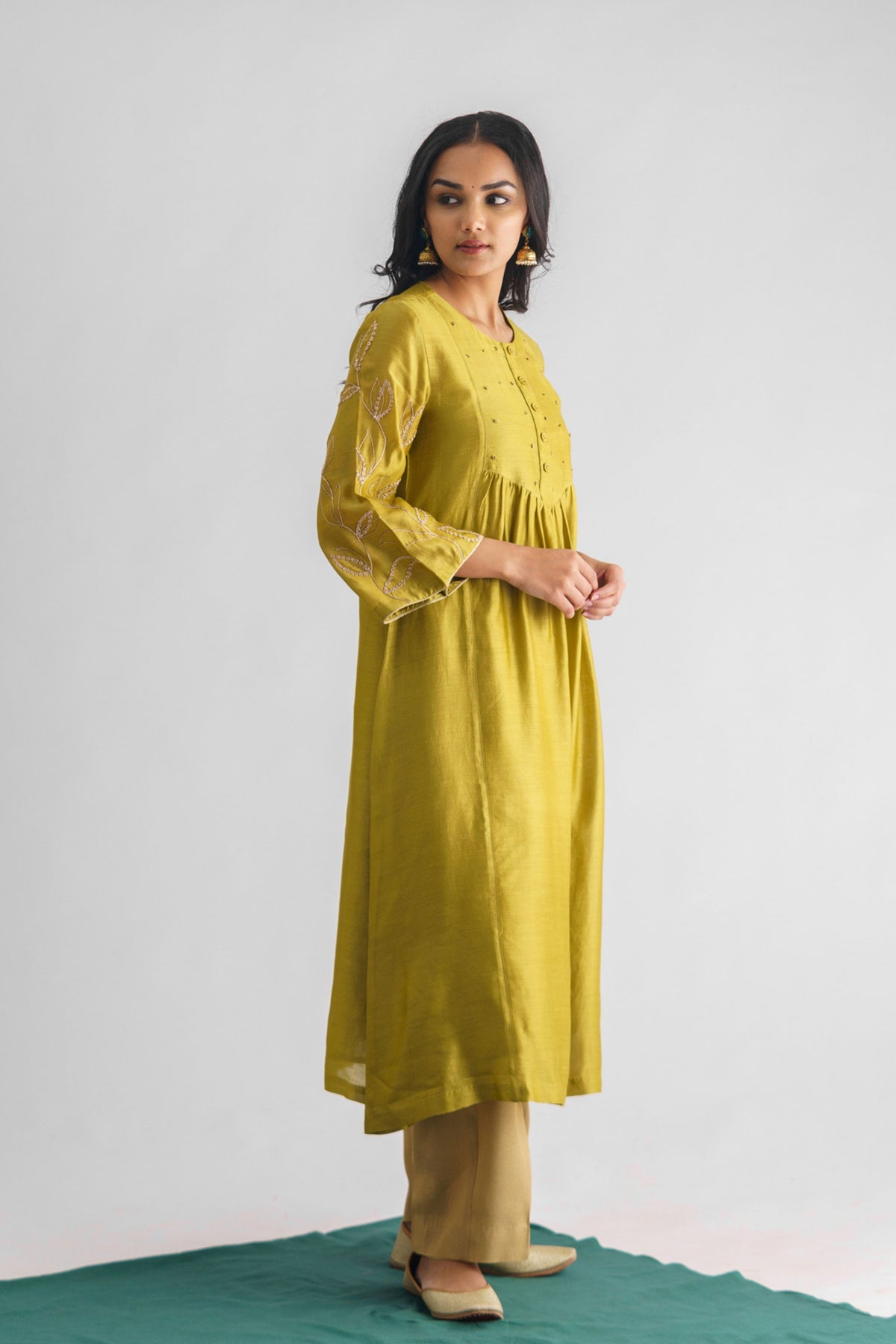 Lime Green Dori Chanderi Silk Tunic