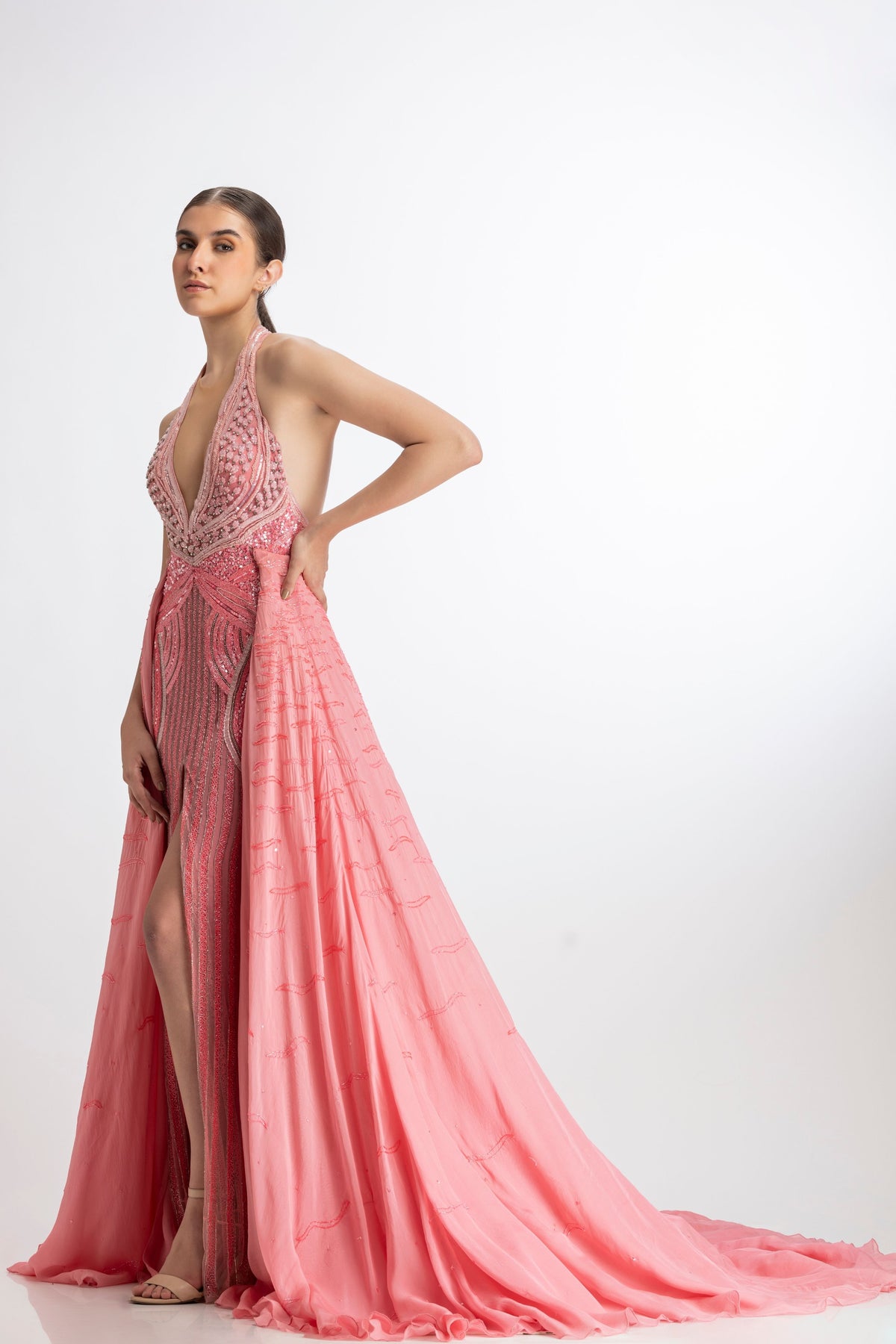 Hot Pink Gown with Detachable Skirt