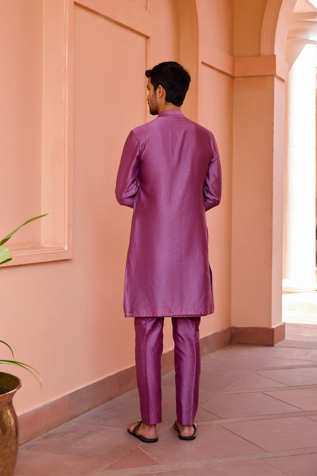 Plum earthy pink  dori and hand embroidered silk kurta