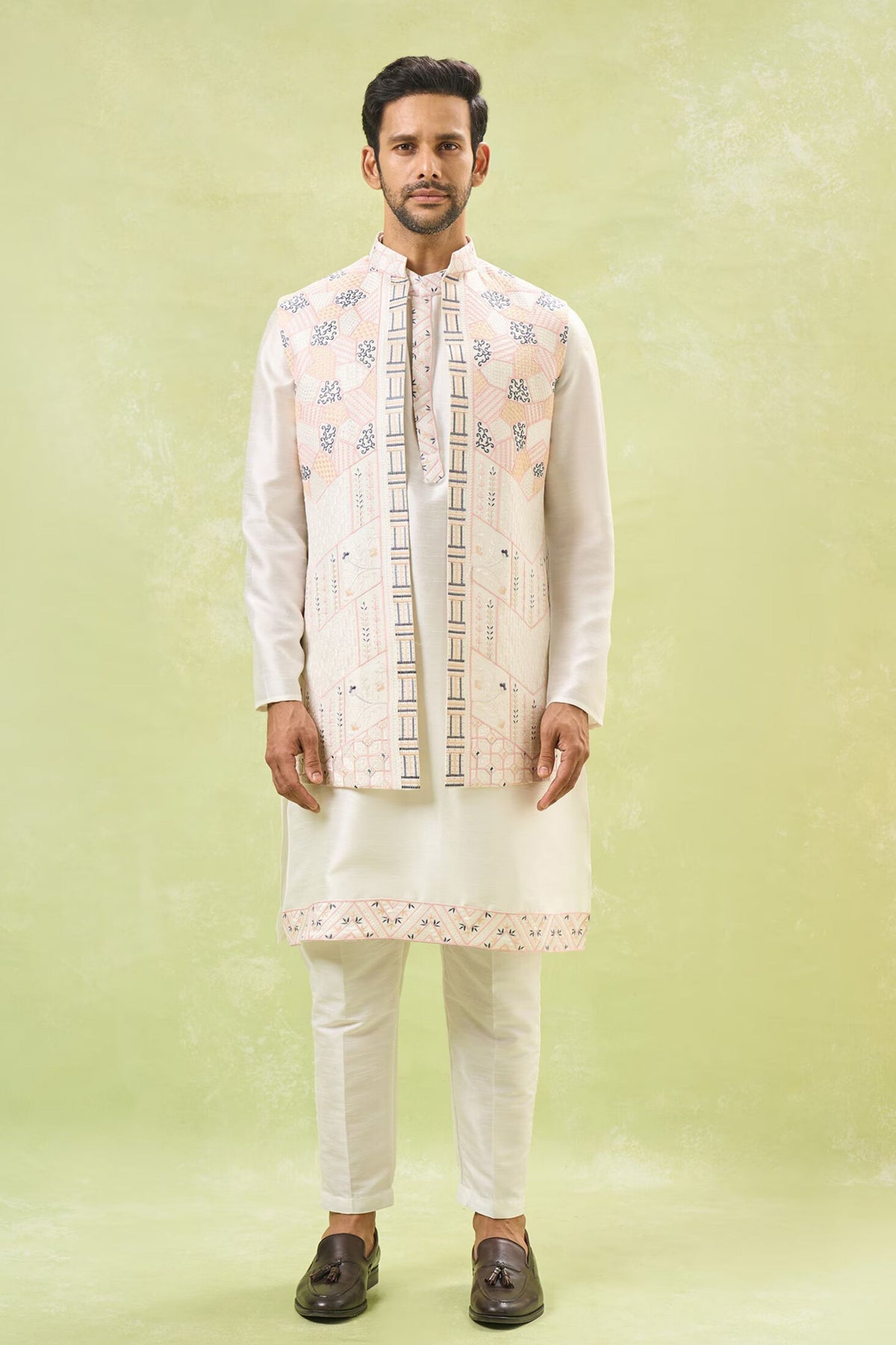 Off-white Embroidered Nehru Jacket Set