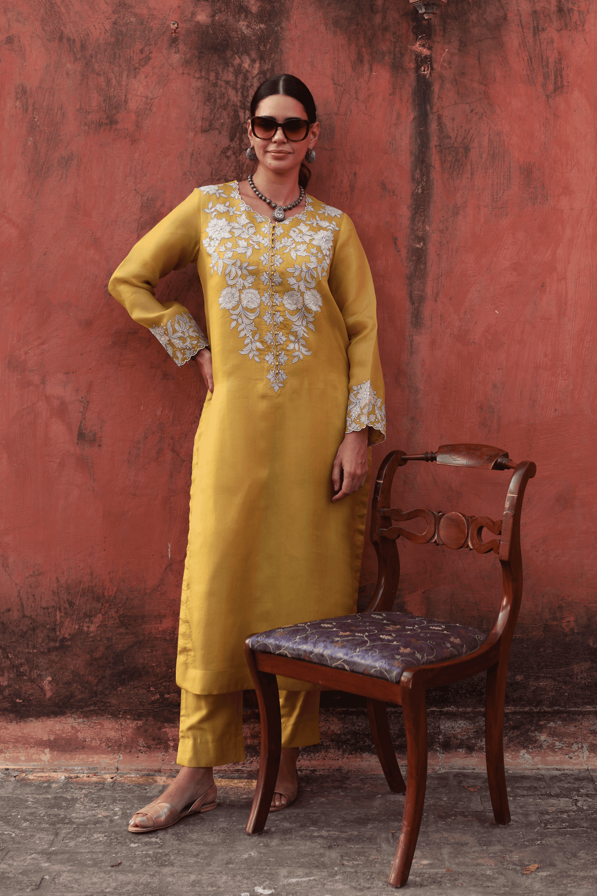 Dusty Lime Organza Kurta And Pant