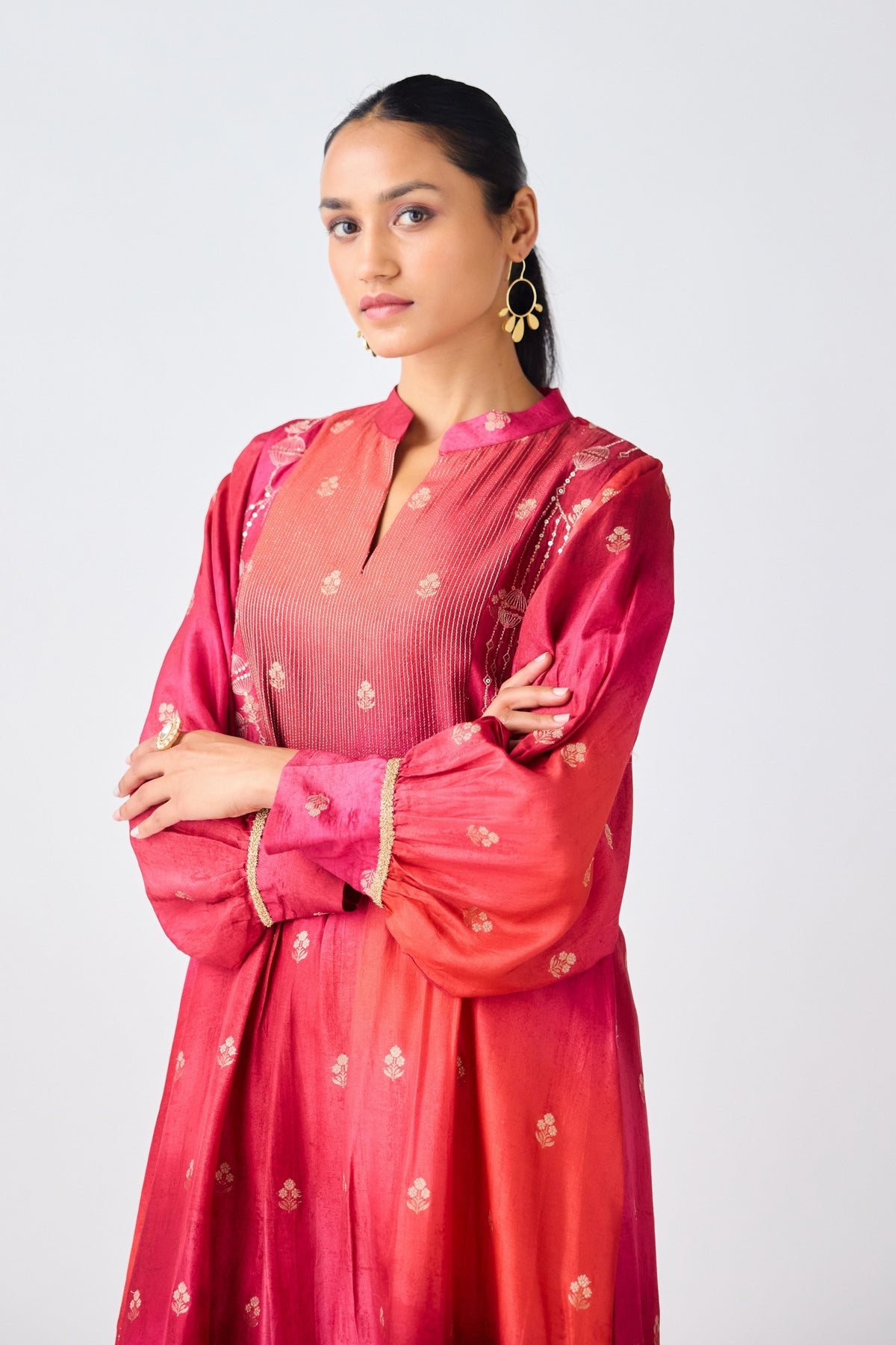 Rust Banarasi Silk Tunic Set