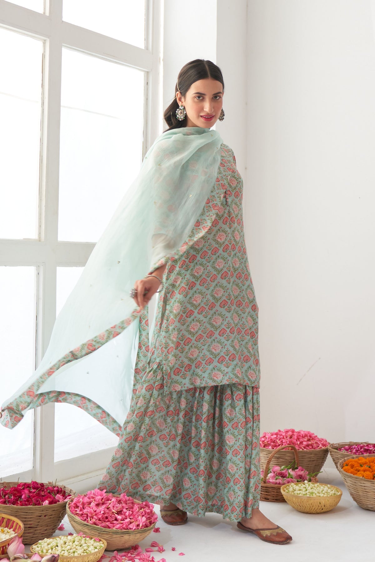 Aqua Peony Sharara Set