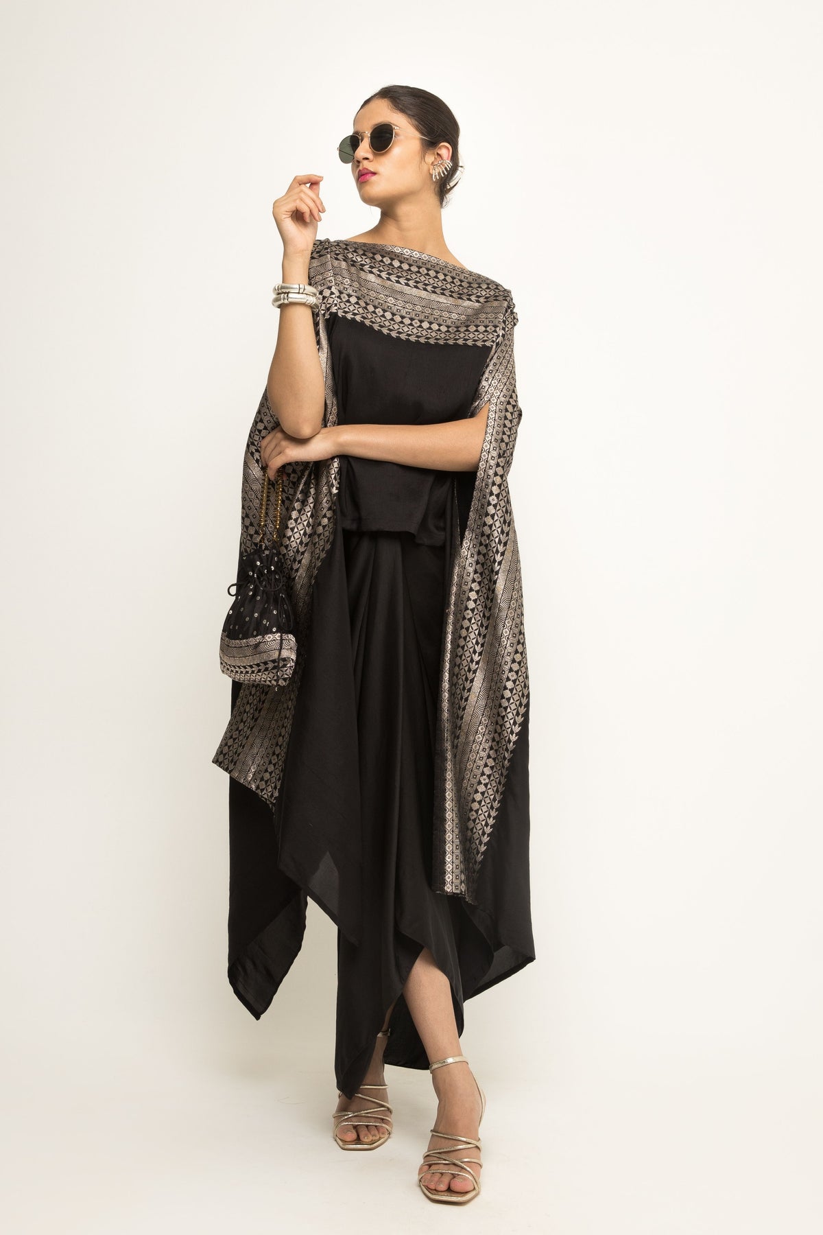 Devi Statement Black Cape Set