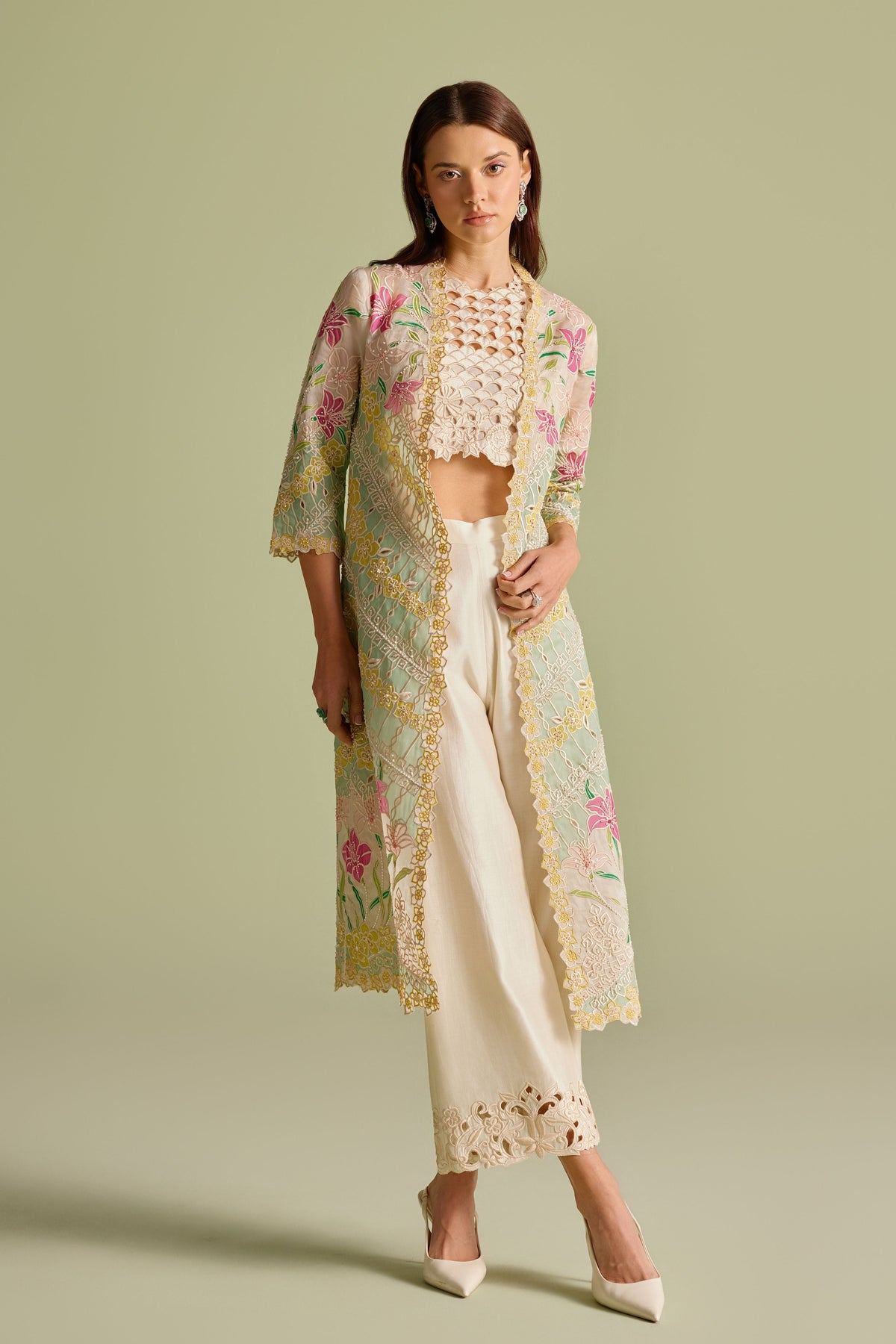 Ivory Applique Long Jacket