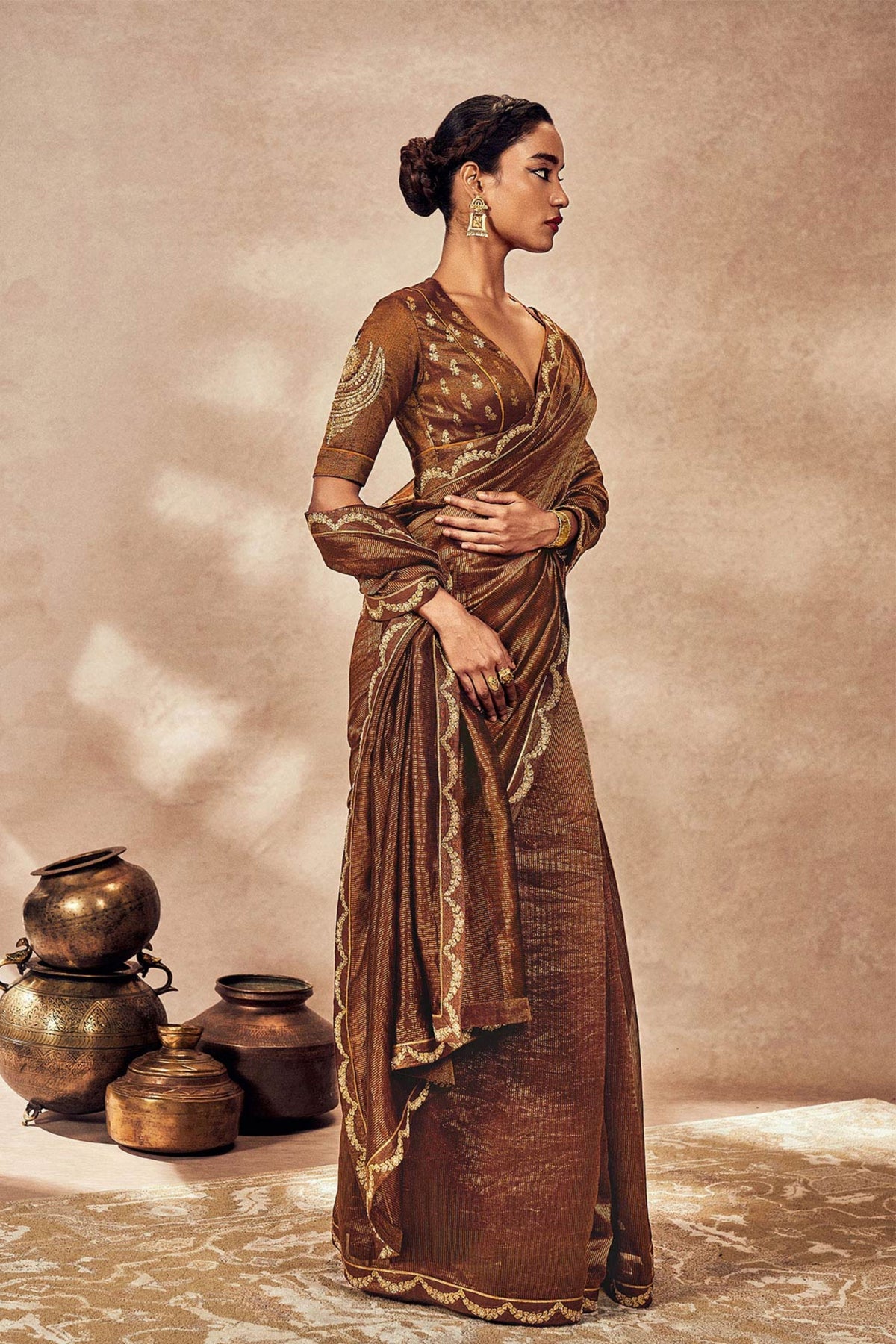 Brown Madakal Tissue Saree