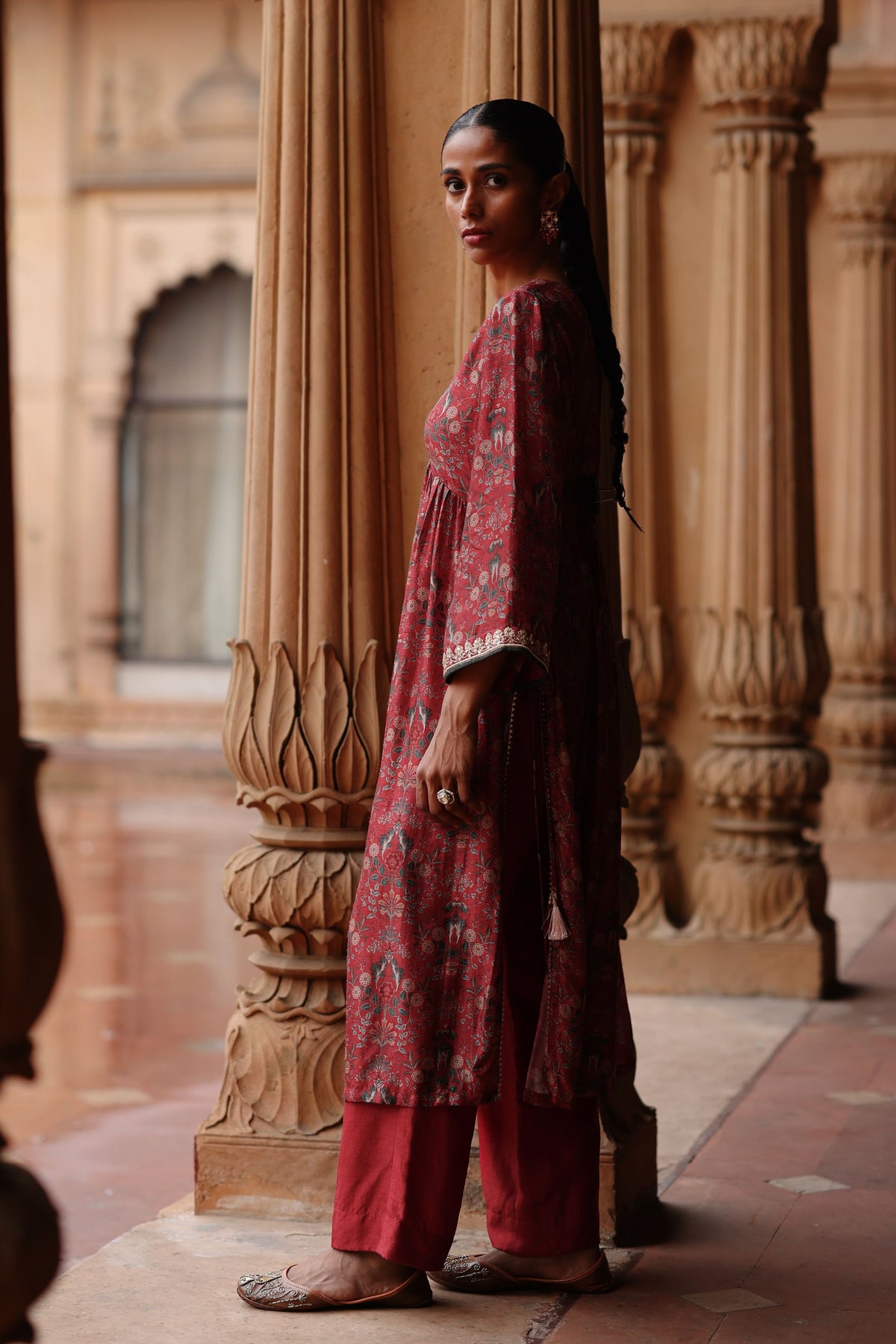 Dark Red Printed Kurta Set