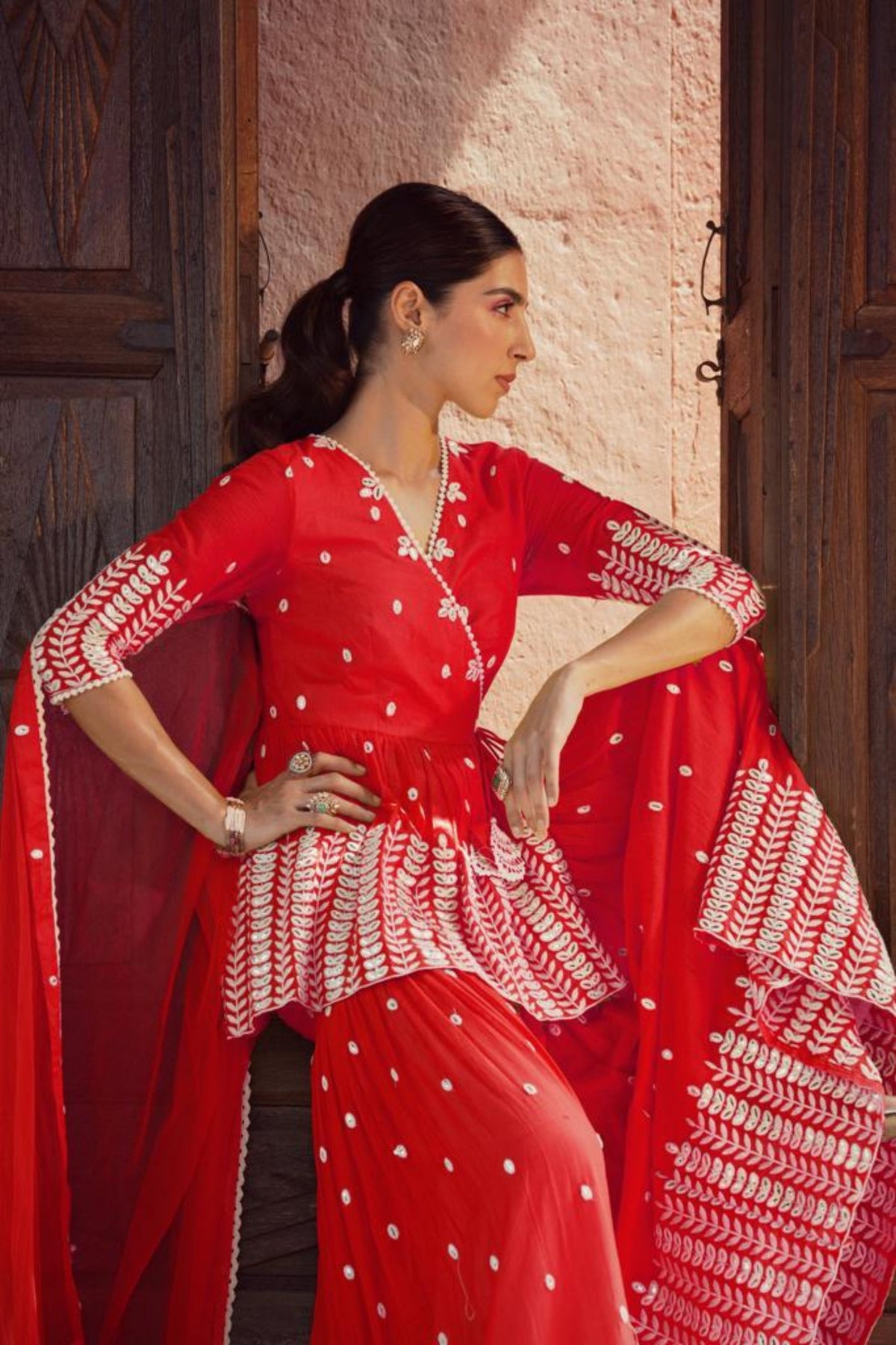 Red Leaf Sharara Set