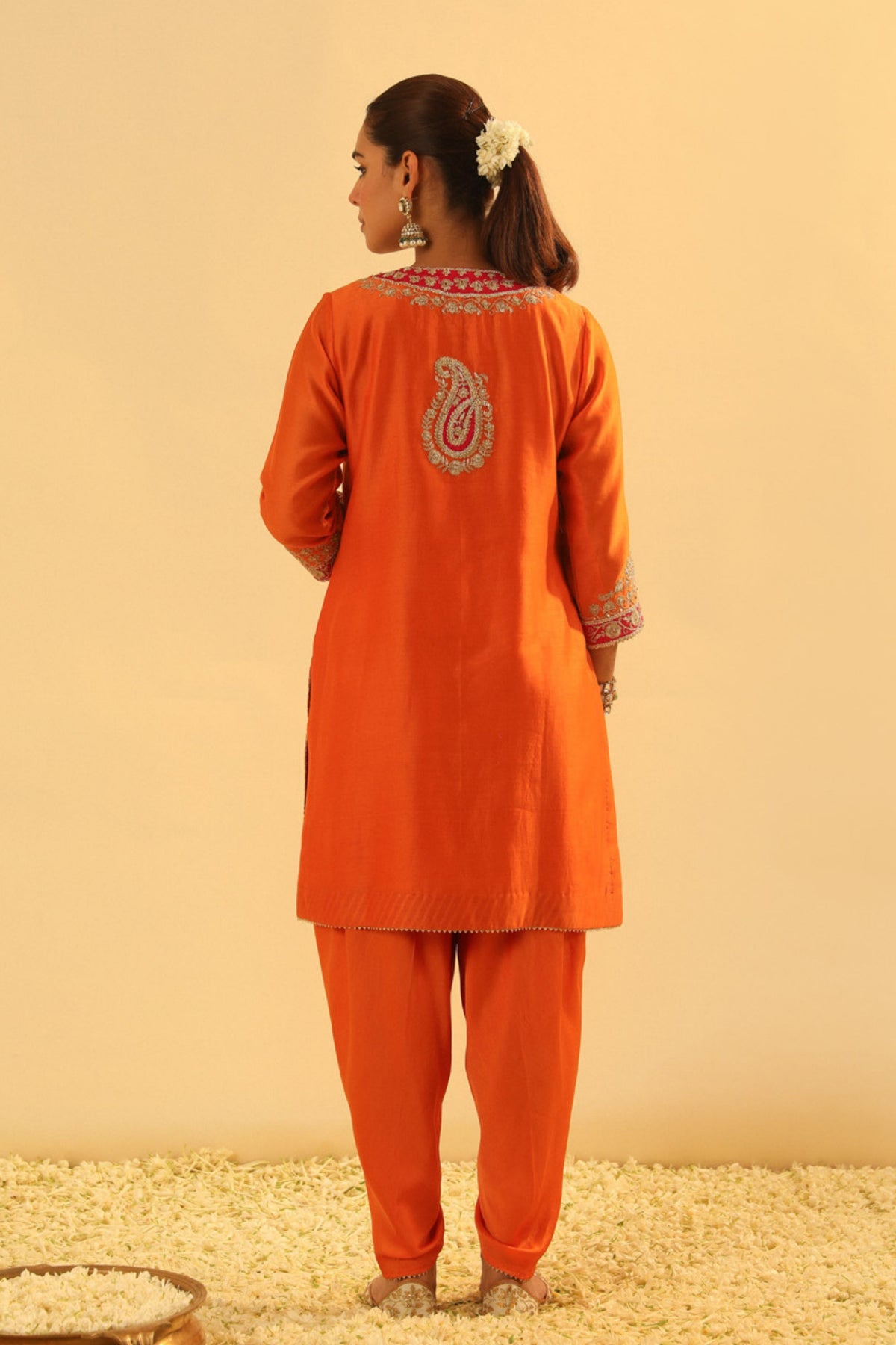 Anjum Short Orange Kurta With Dhoti