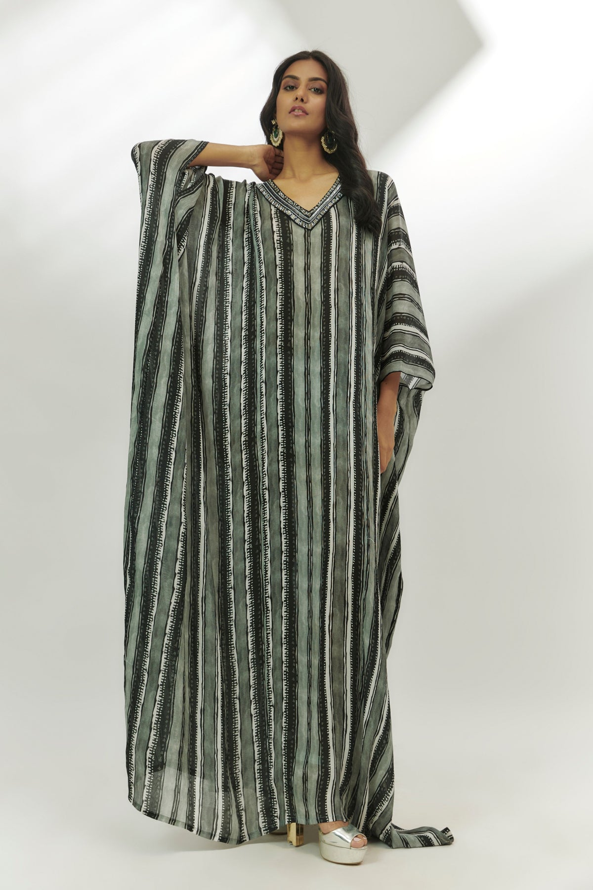 Black Stripes Printed Kaftan