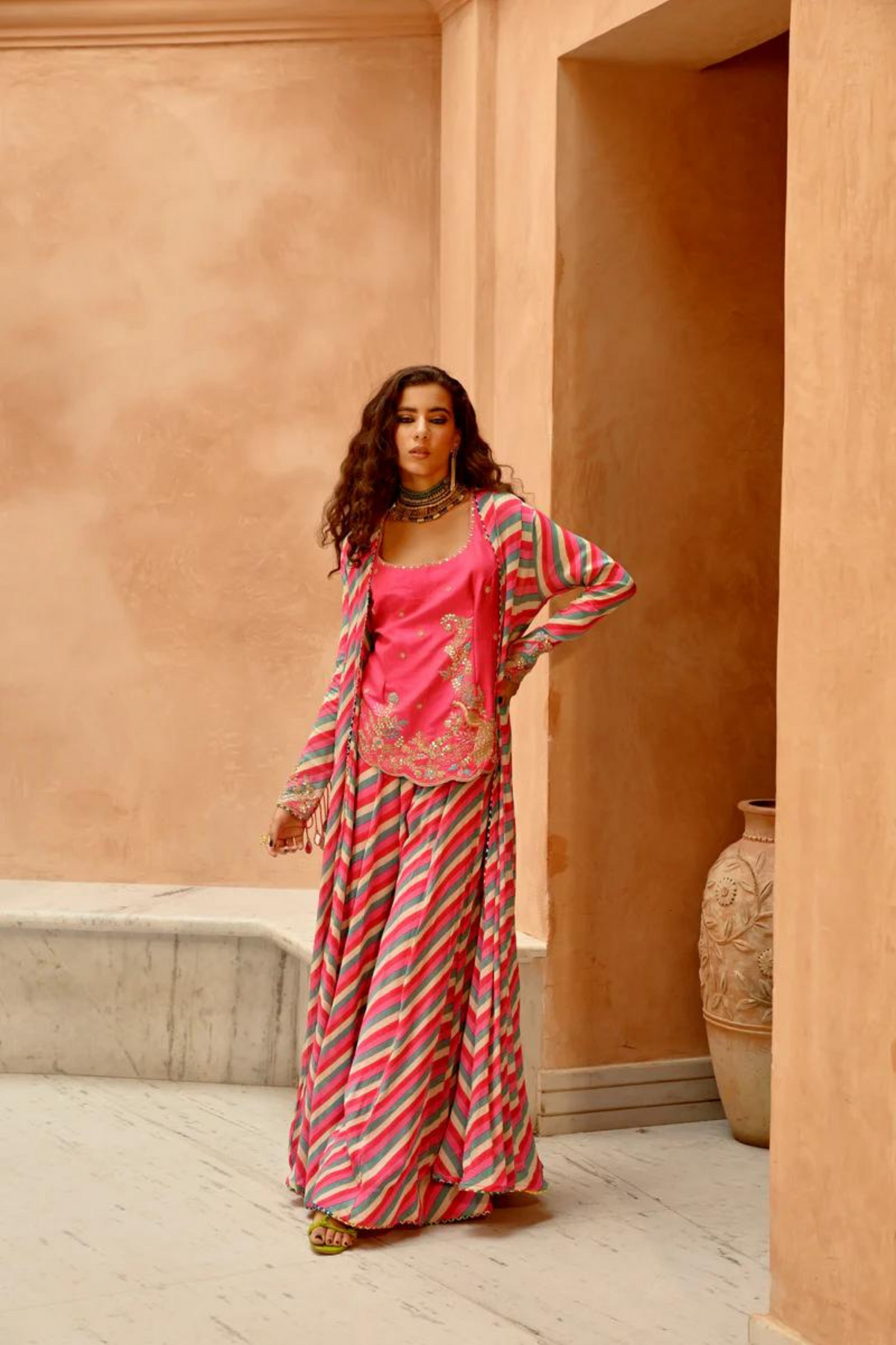 Hot Pink Indi-leheriya Sharara Set