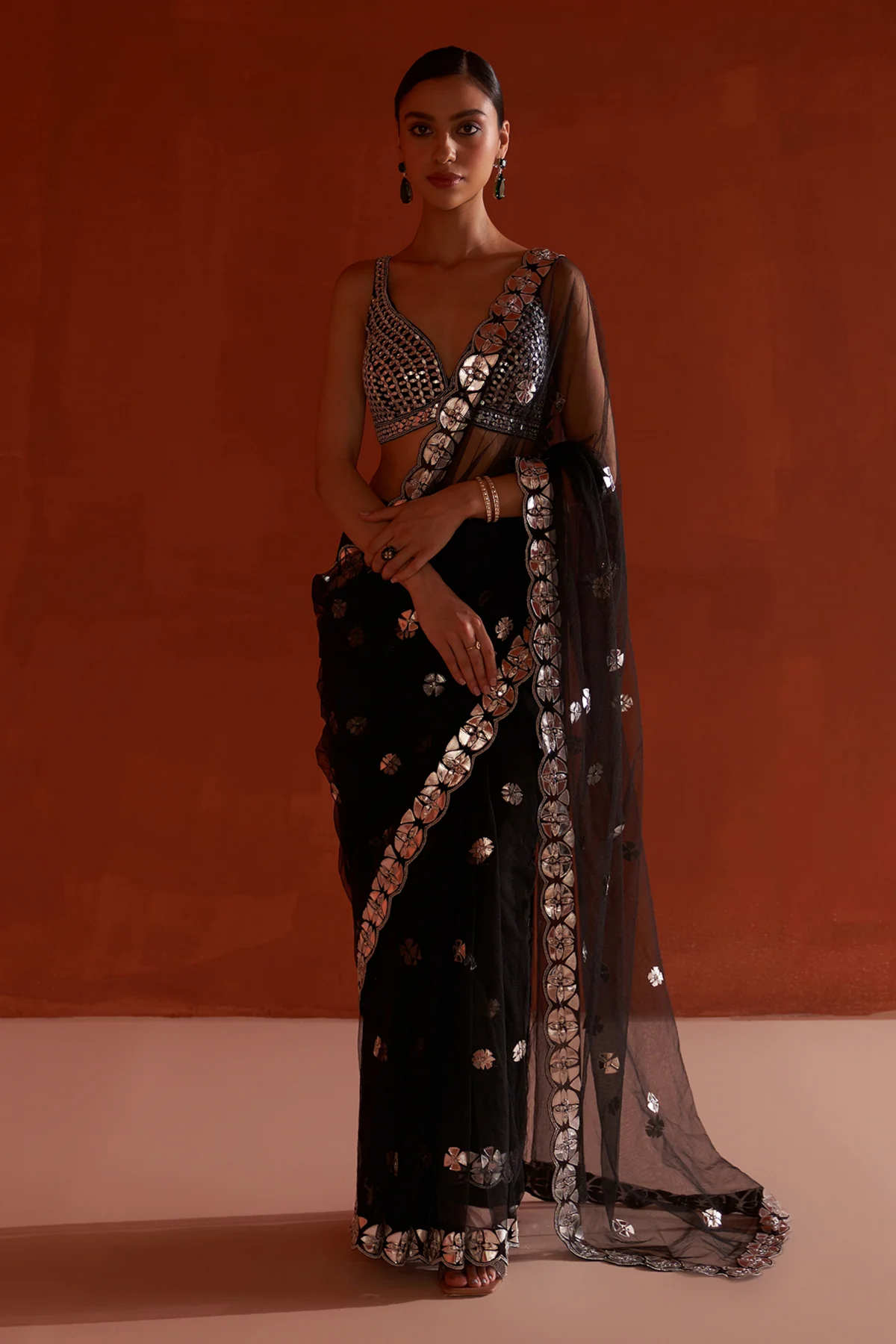 Black Net Saree