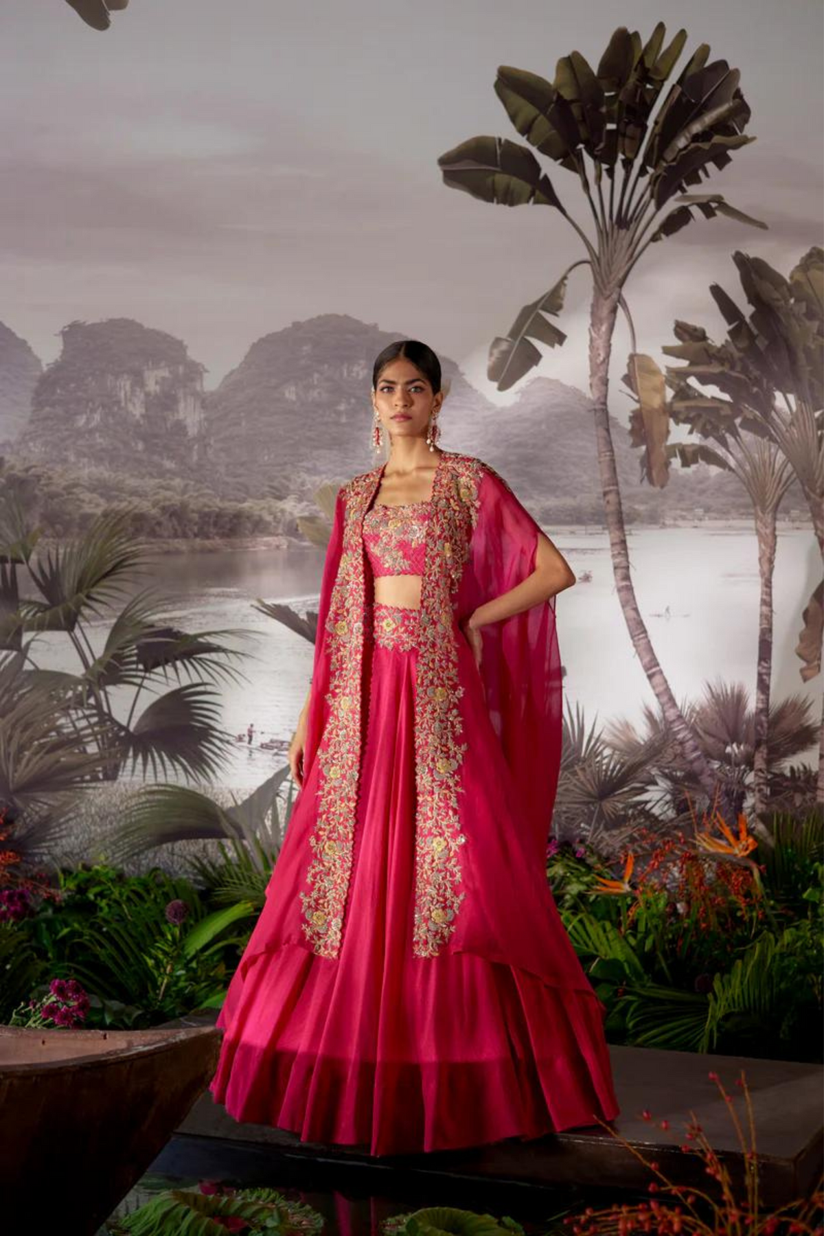 Kamala Pink Cape Lehenga Set