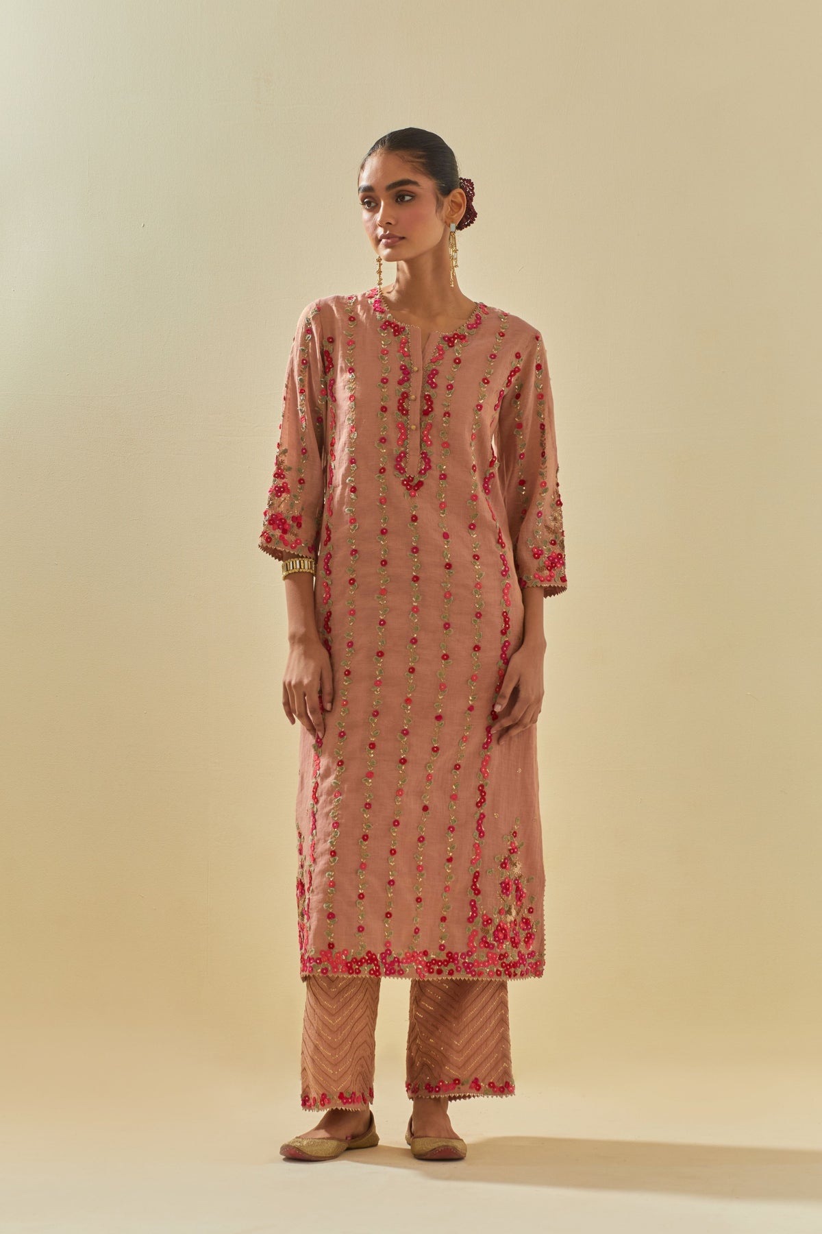 Pink Applique Kurta Set