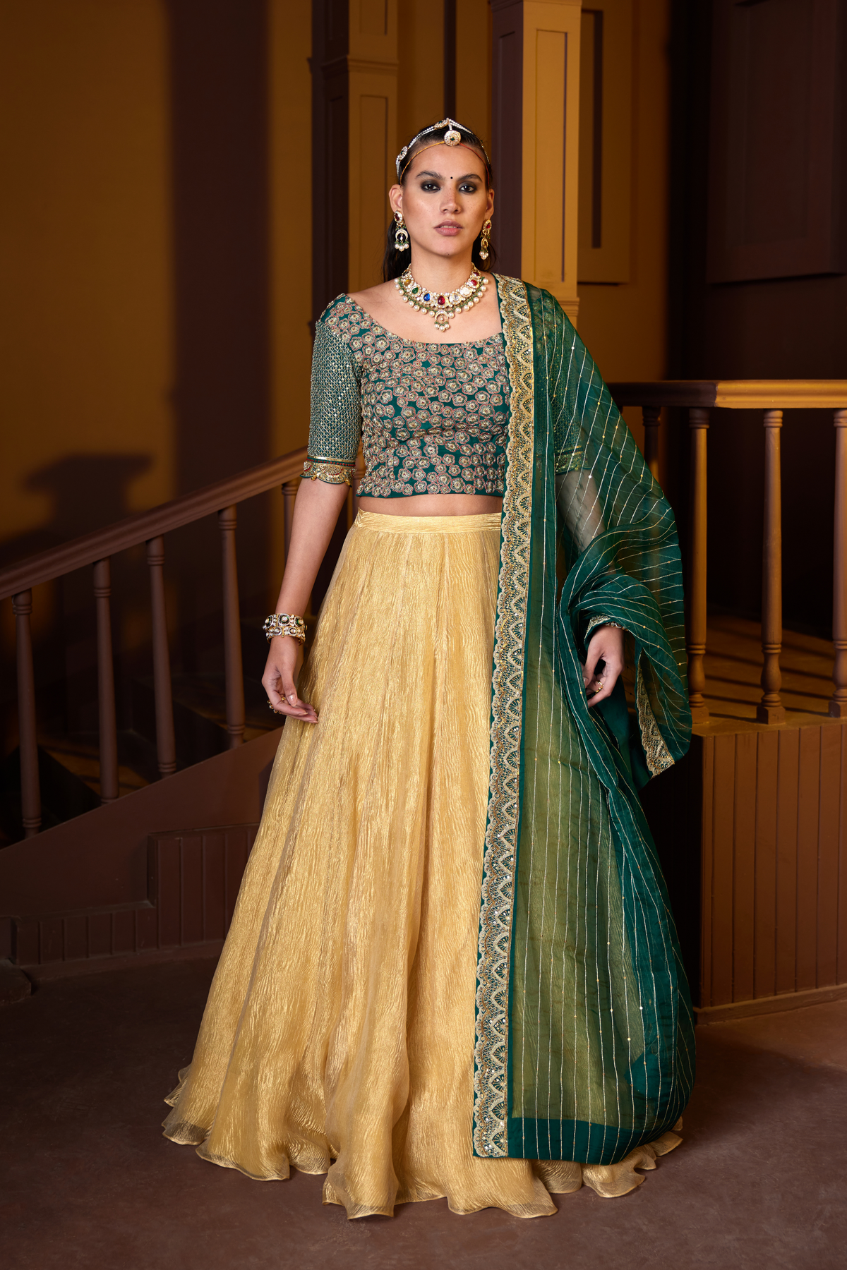 Hand Embellished Koti Blouse Lehenga Set