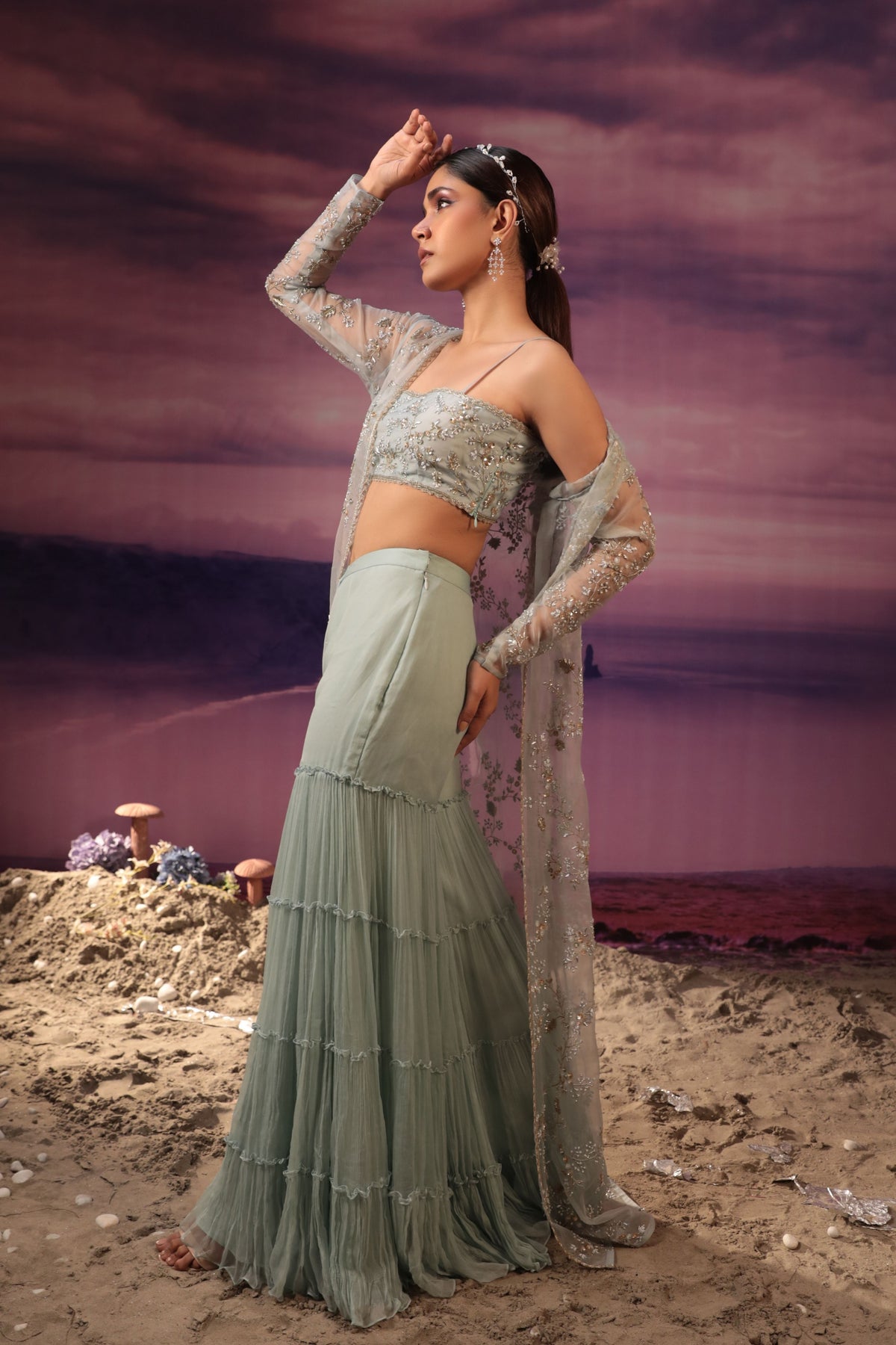 Powder Blue Floral Sharara Set