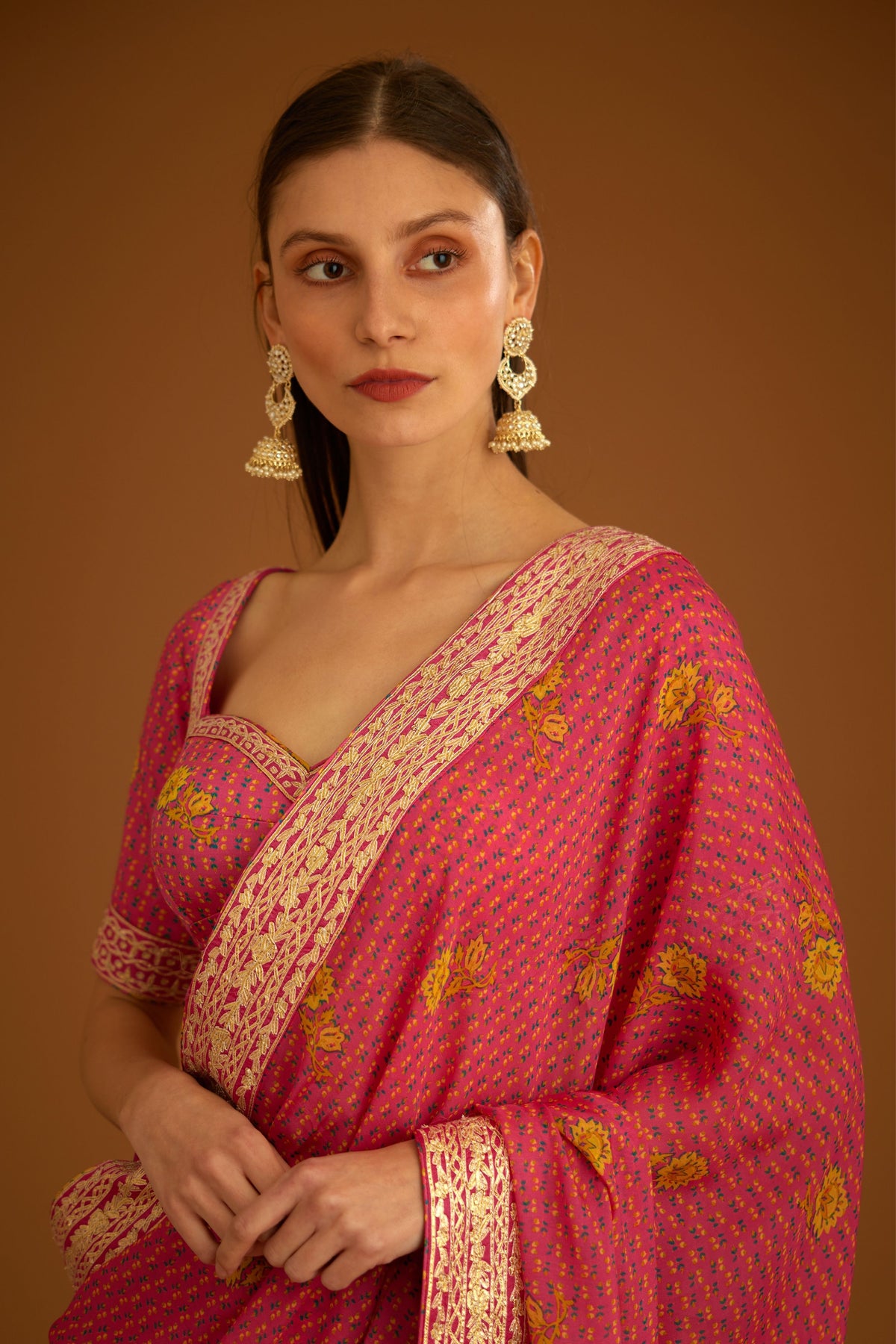 Fuschia pink Saree set