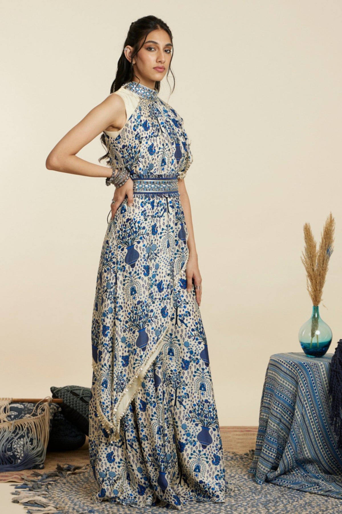 Safar Blue Jaal Print Sharara Set