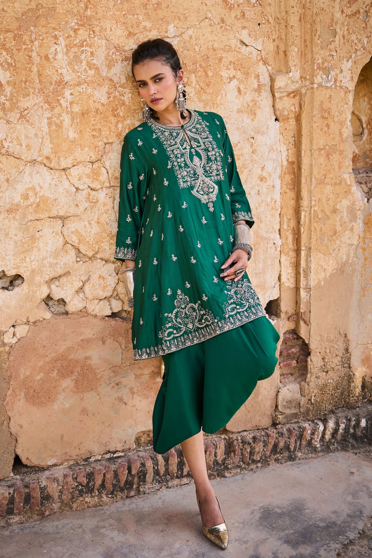 Embroidered Tunic With Wrap Skirt