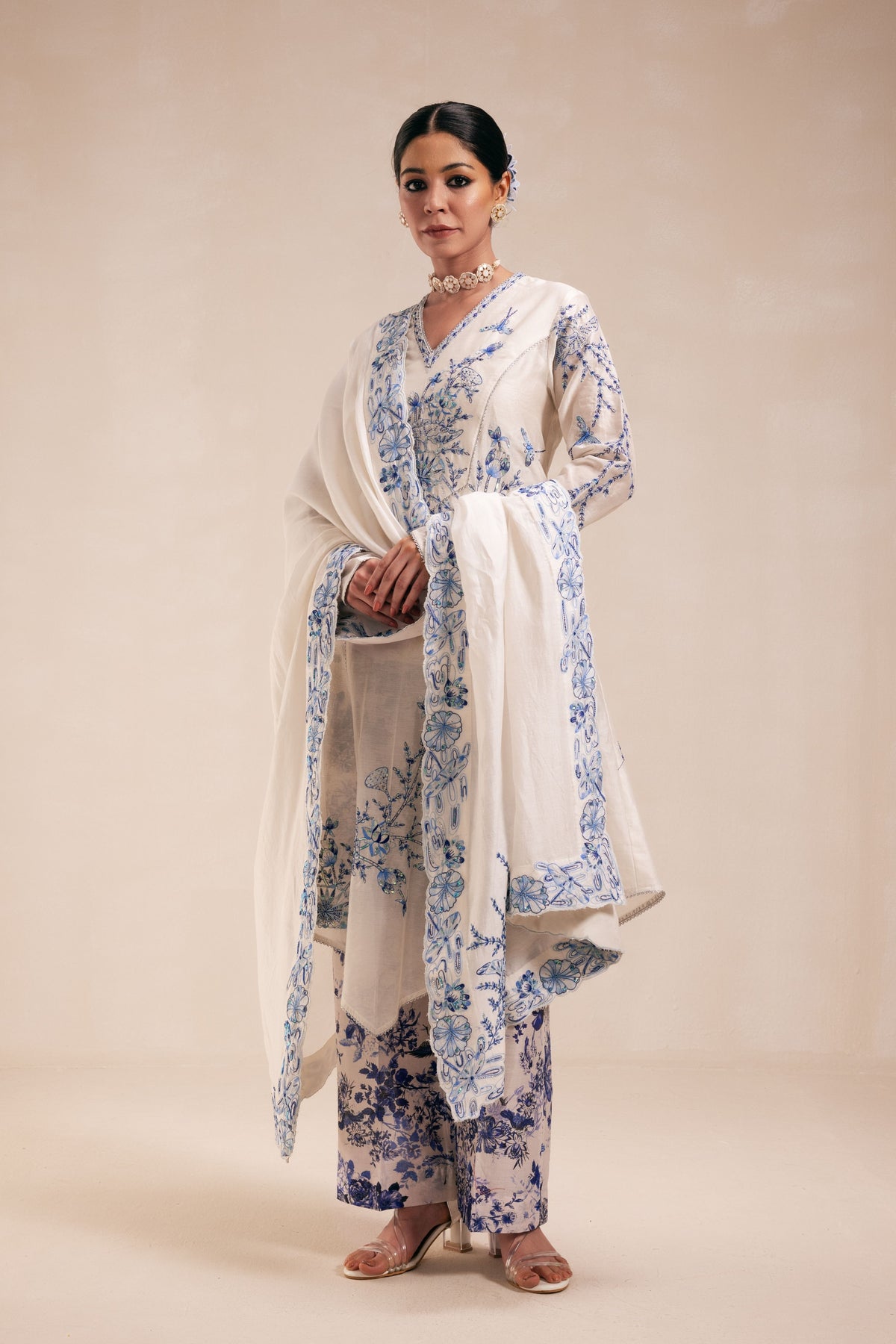 Blue Scalloped Kurta Set