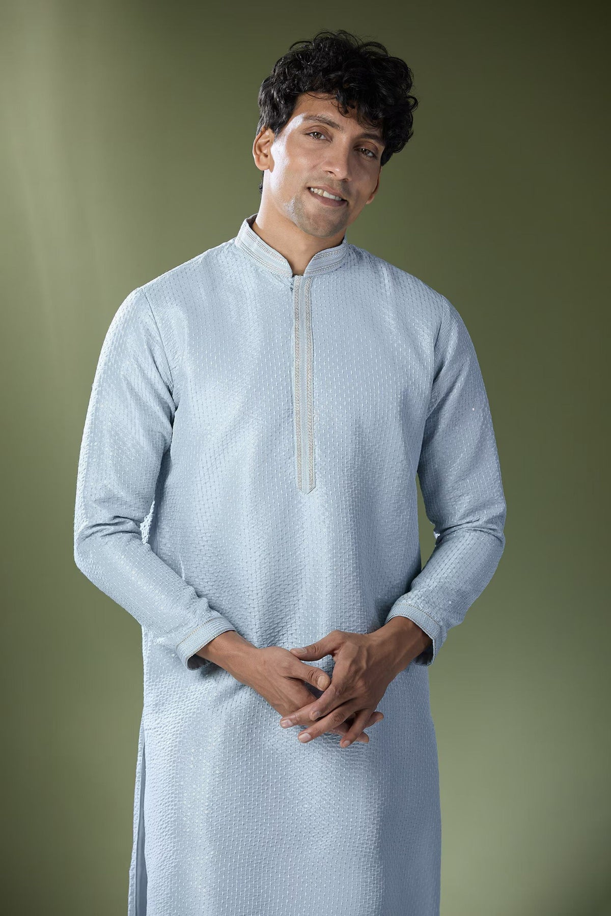 Powder Blue Running Stitch Kurta Set