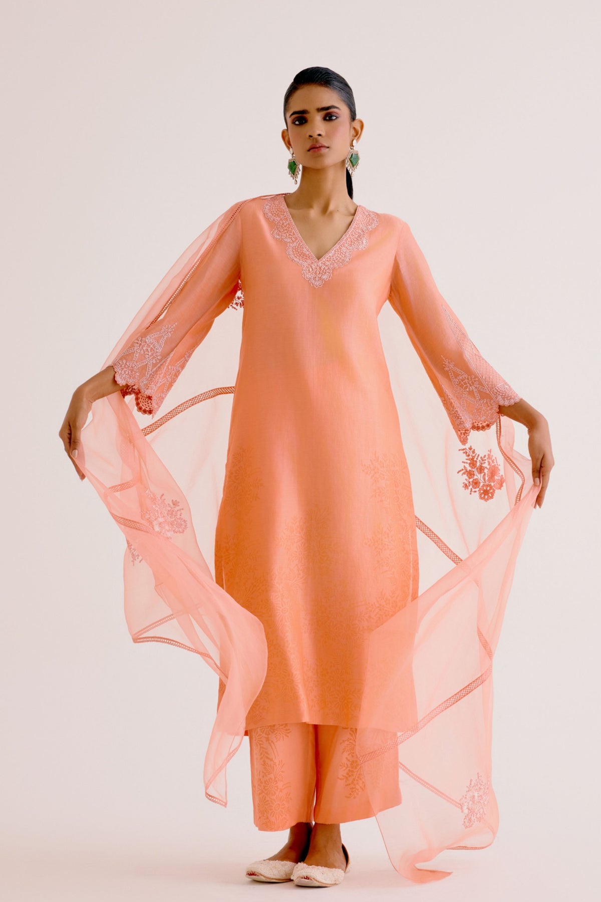 Peach Embroidered Kurta Set