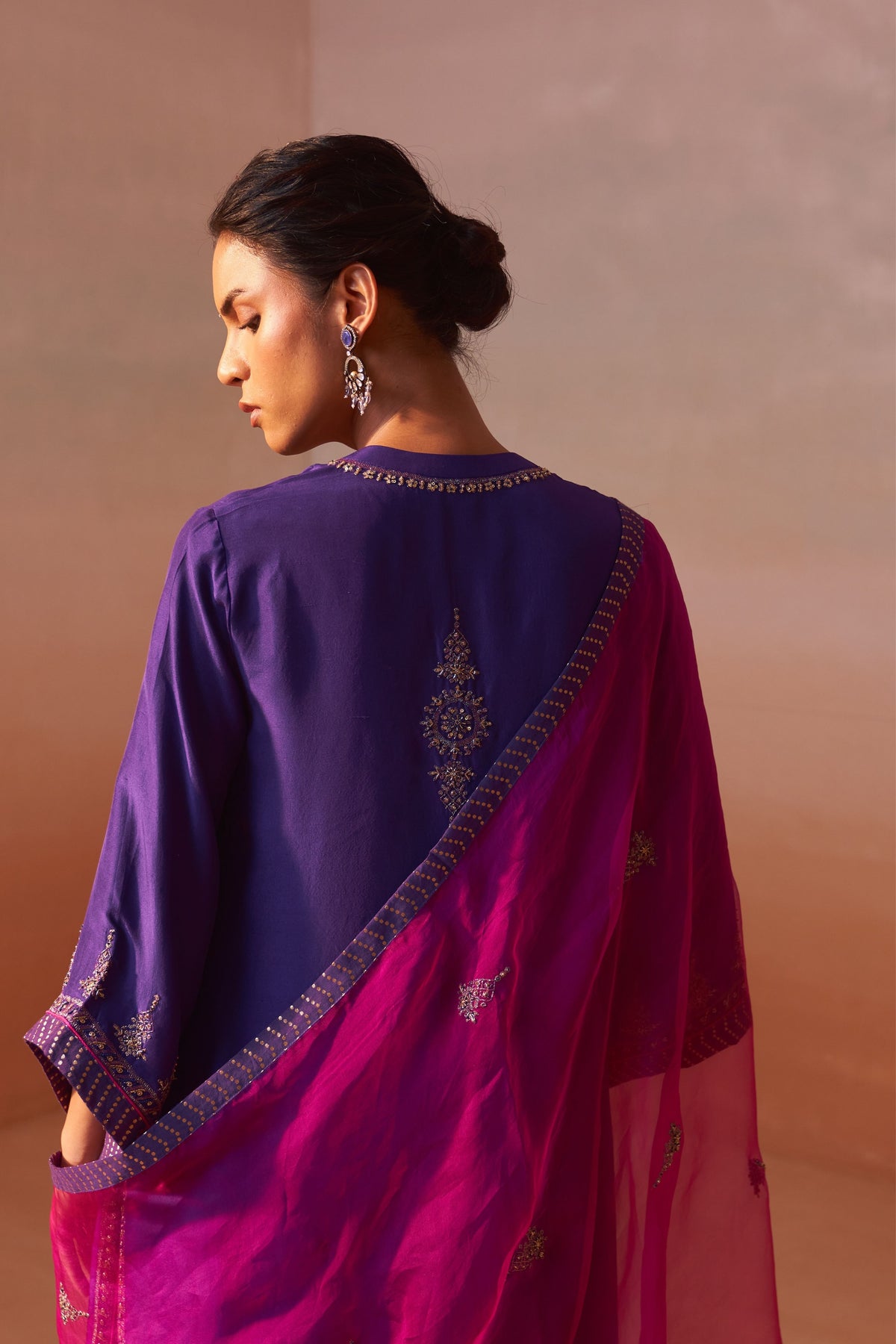 Purple Palazo Set With Fuchsia Dupatta